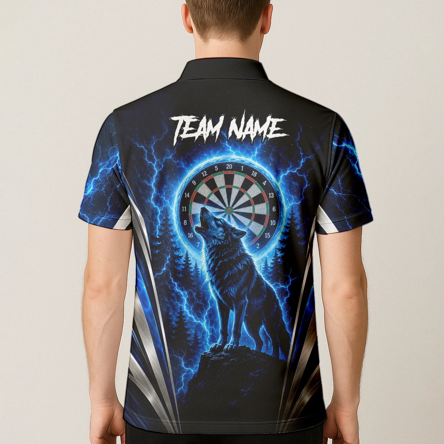 Personalised Black & Blue Wolf Lightning Darts Shirt For Men X929