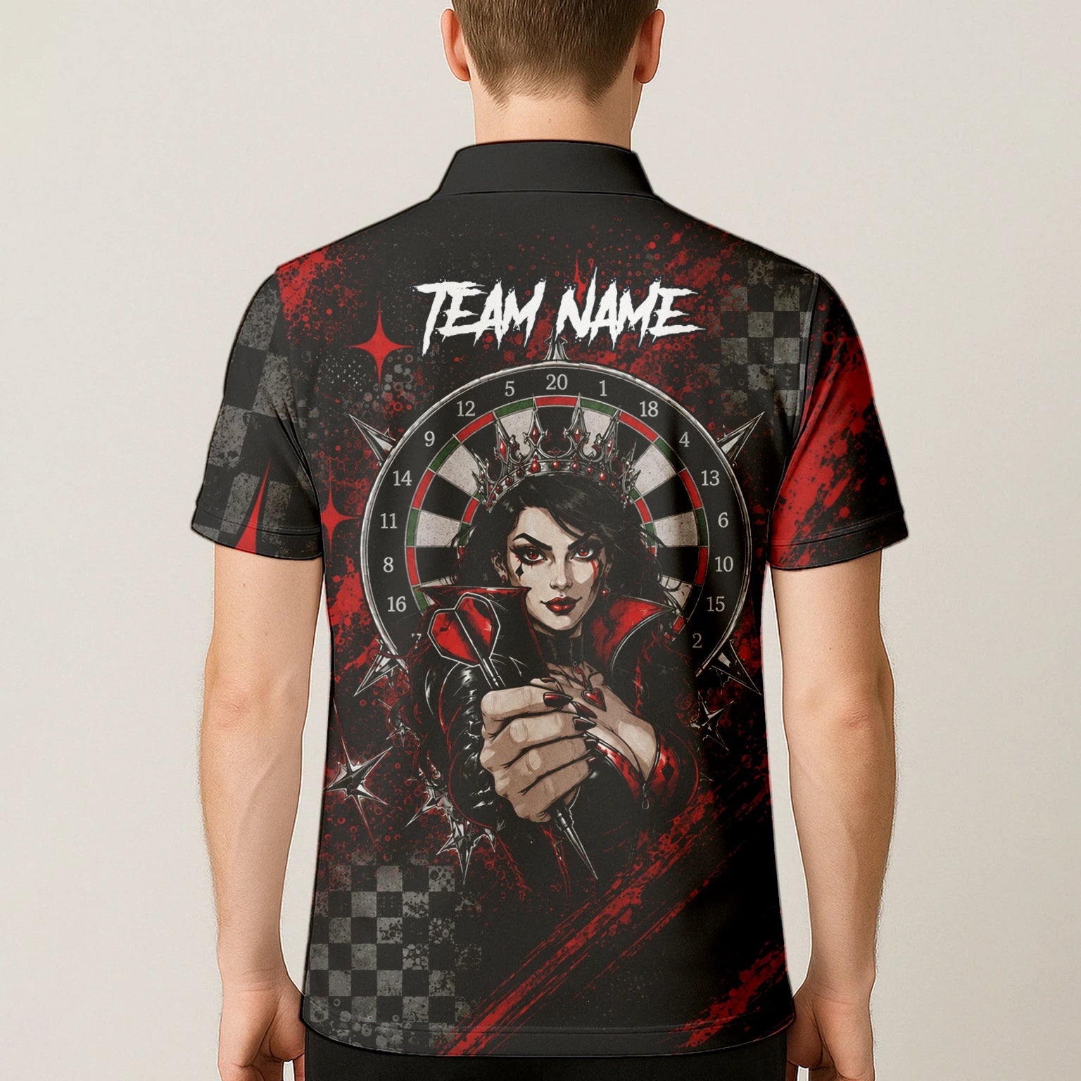 Personalised Black & Red Queen of Hearts Darts Shirt For Men R803