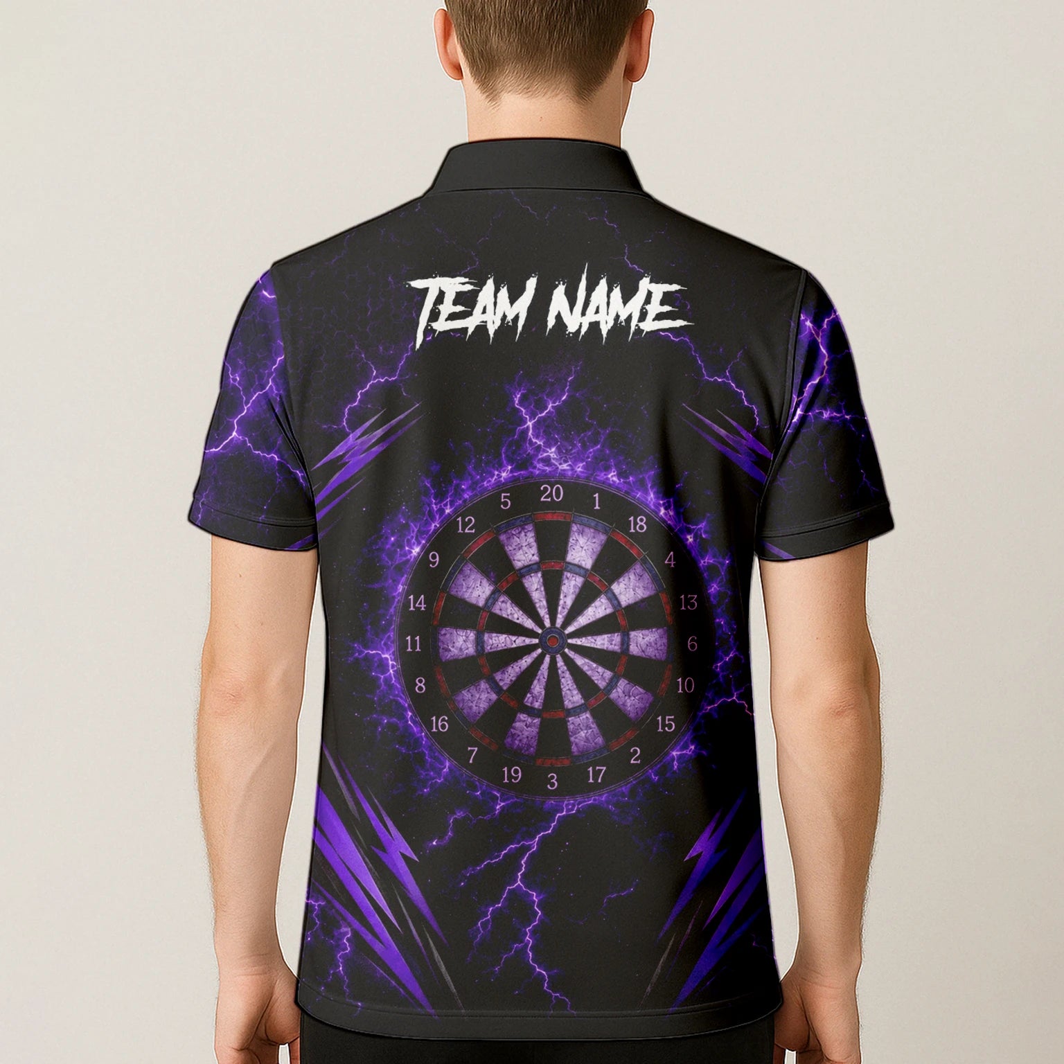 Personalised Black & Purple Lightning Skeleton Hand Darts Shirt For Men H822