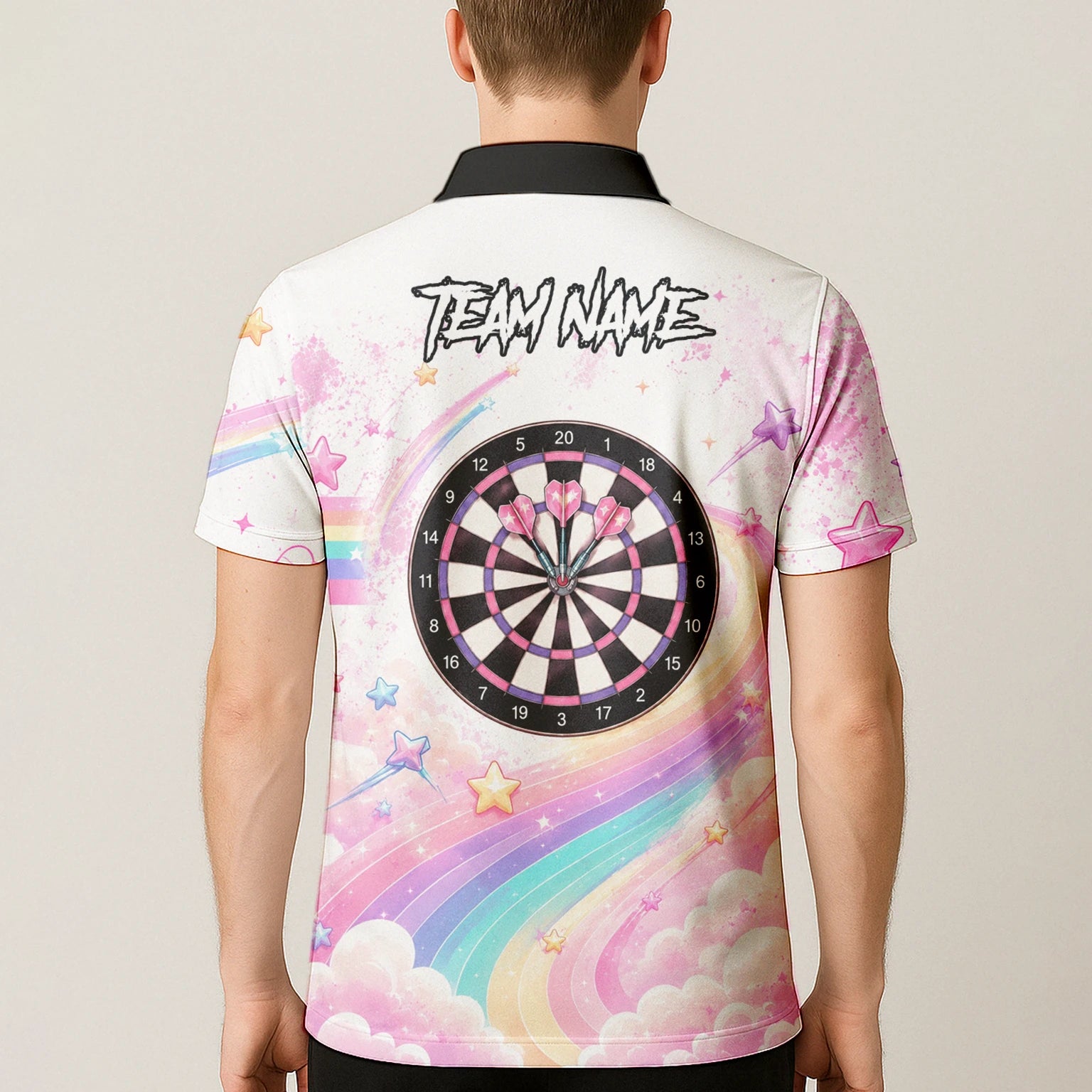 Personalised Pink & White Rainbow Unicorn Darts Shirt For Men F188