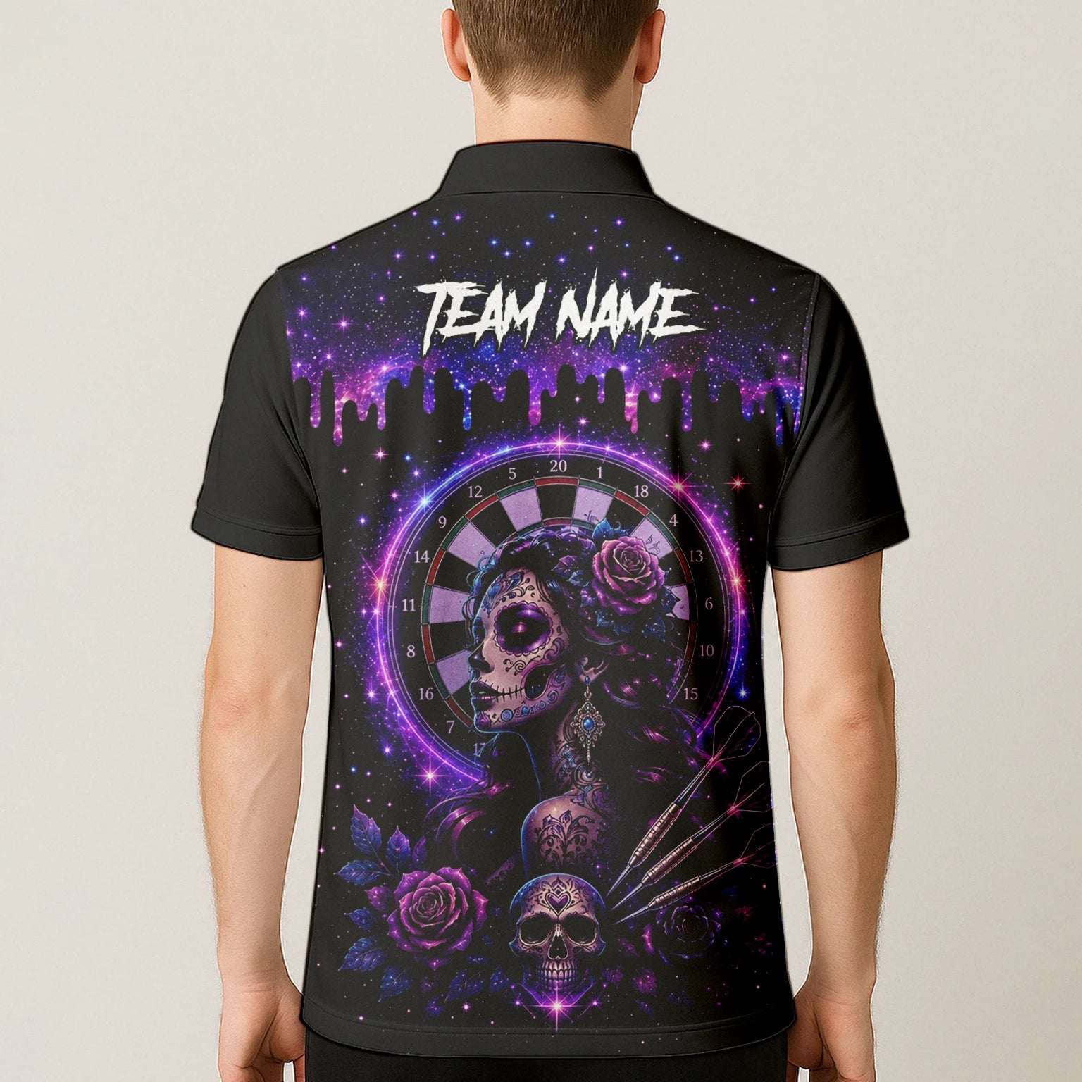 Personalised Purple Galaxy Sugar Skull Darts Shirt For Men Z967