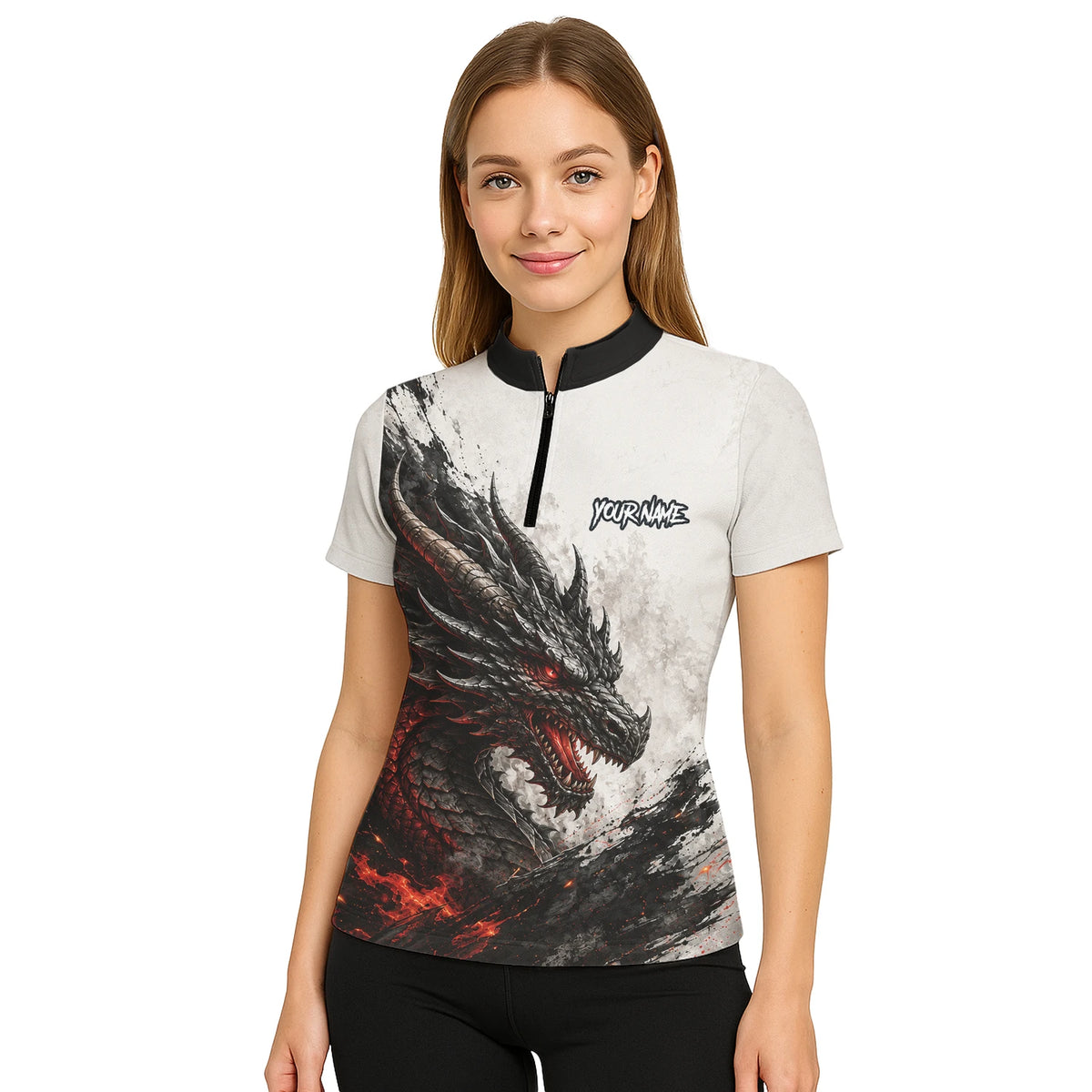 Personalised White Black Red Dragon Darts Shirt For Women Z061