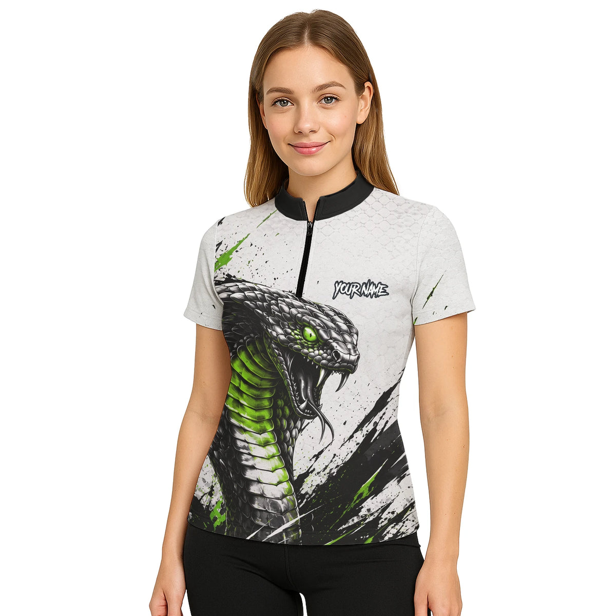 Personalised White Black Green Cobra Darts Shirt For Women A017