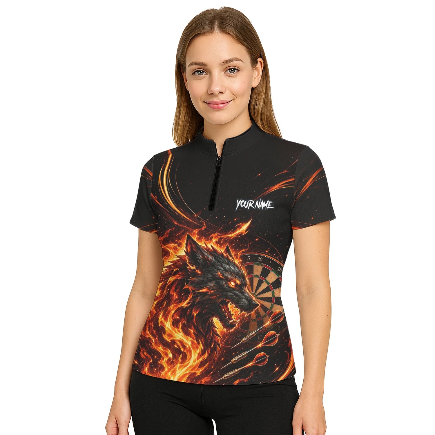 Personalised Flaming Wolf Darts Polo Shirt For Women W521