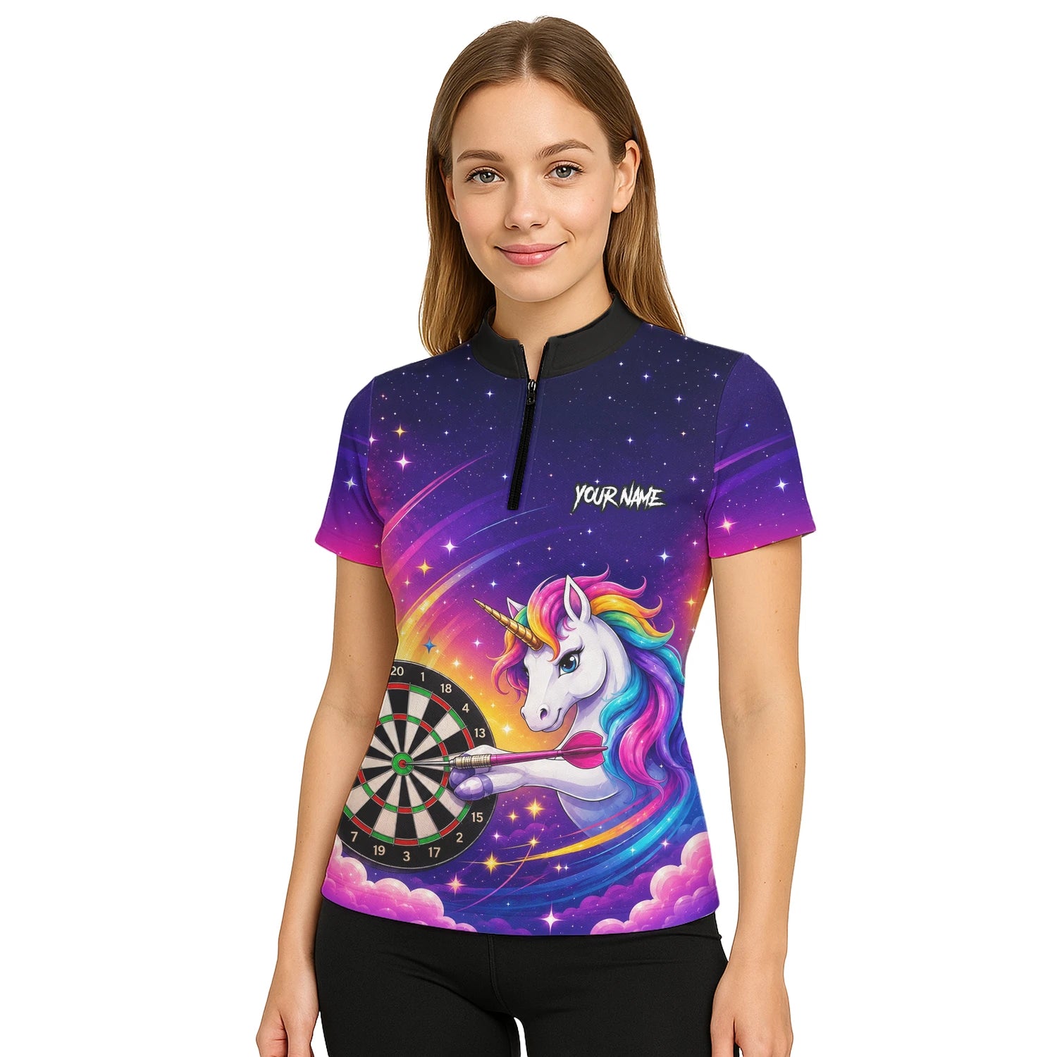 Personalised Purple Rainbow Unicorn Darts Shirt For Women P431