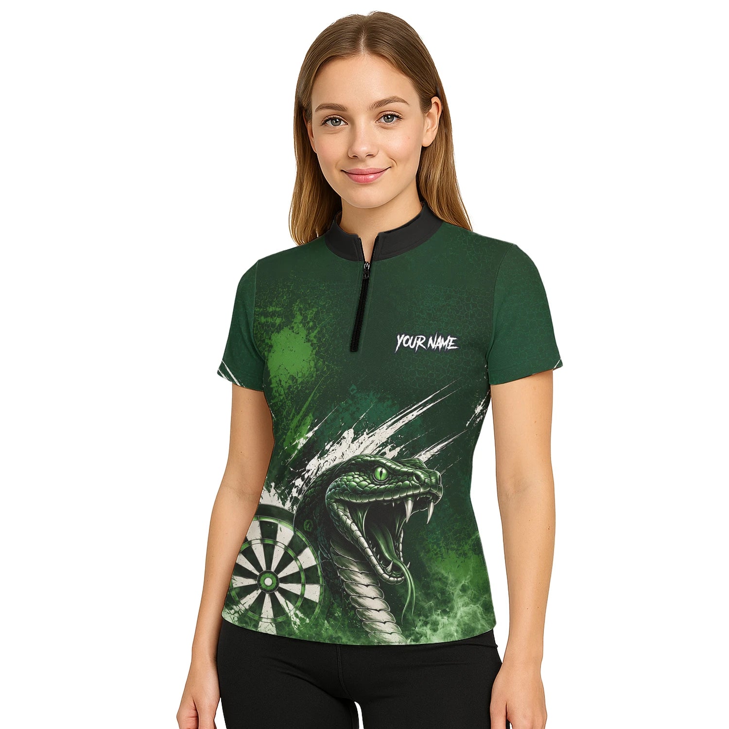 Personalised Green & Black Cobra Dartboard Darts Shirt For Women M244