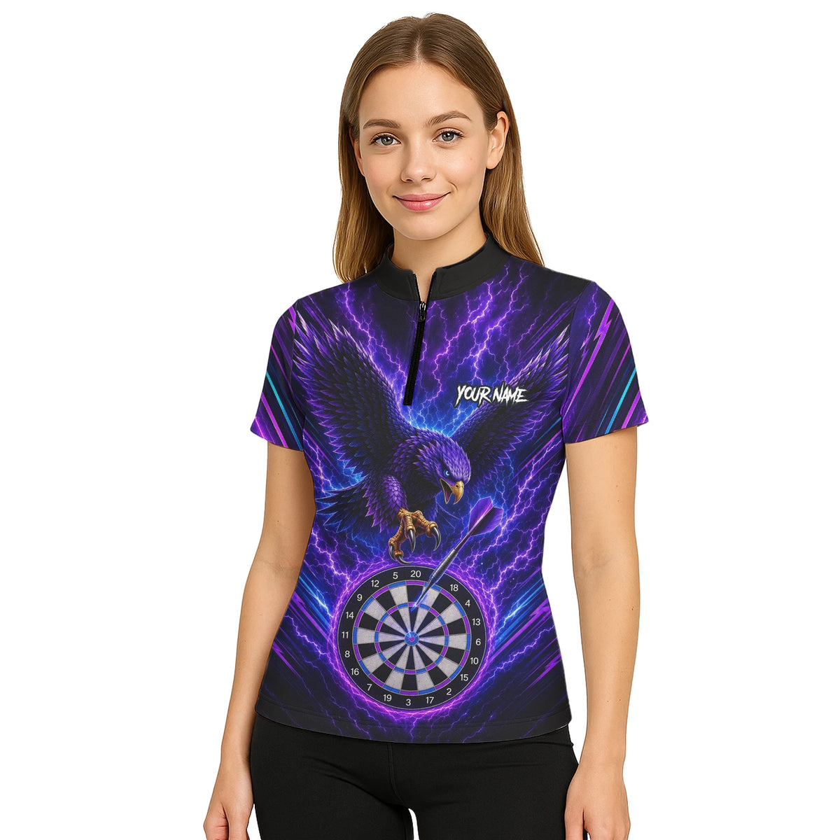 Personalised Purple Lightning Eagle Darts Polo Shirt For Women U478