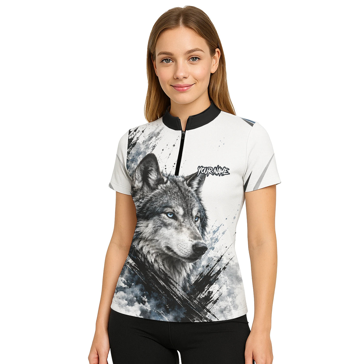 Personalised White Black Blue Wolf Darts Shirt For Women P634
