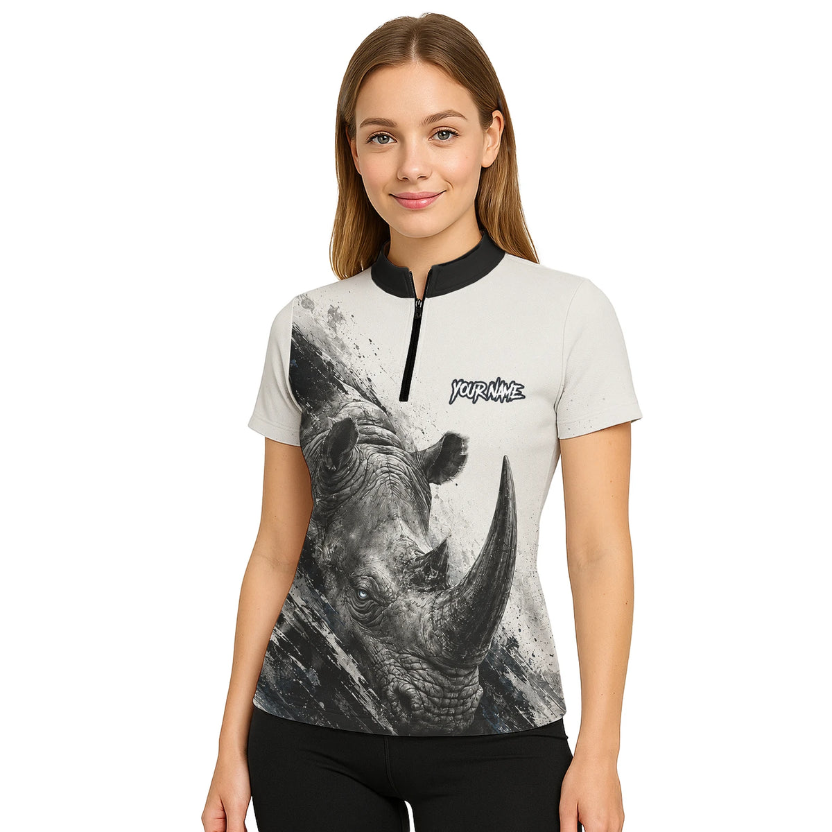 Personalised White Black Grey Rhino Darts Shirt For Women C312