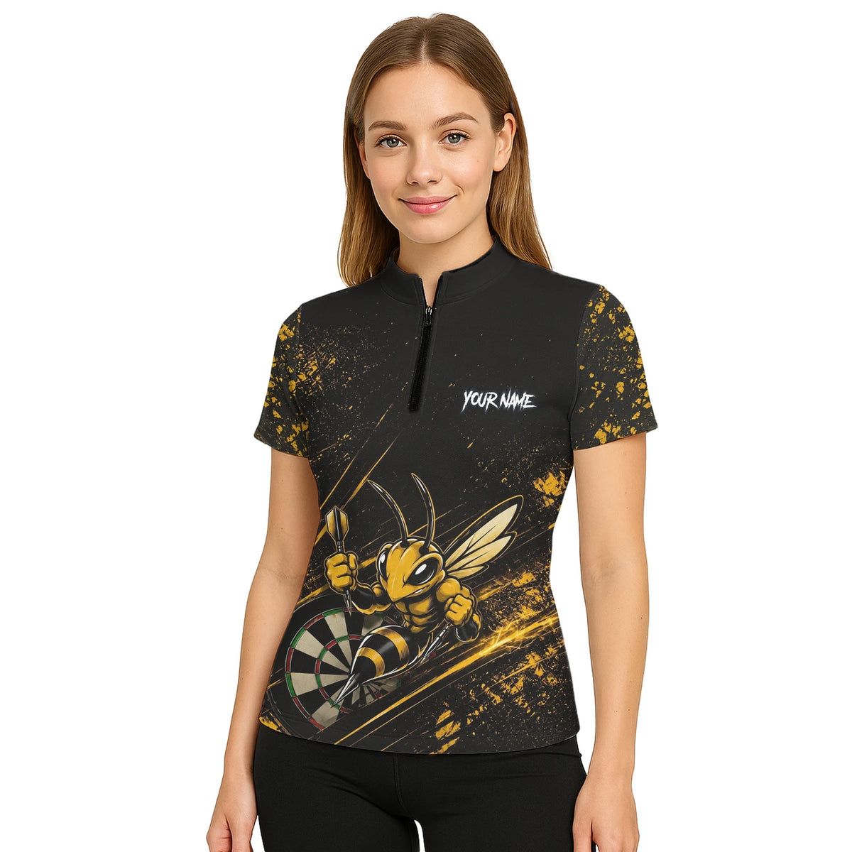 Personalised Black & Gold Bee Dartboard Darts Shirt For Women L410