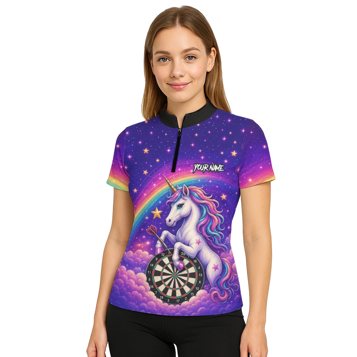 Personalised Rainbow Unicorn Darts Polo Shirt For Women V221