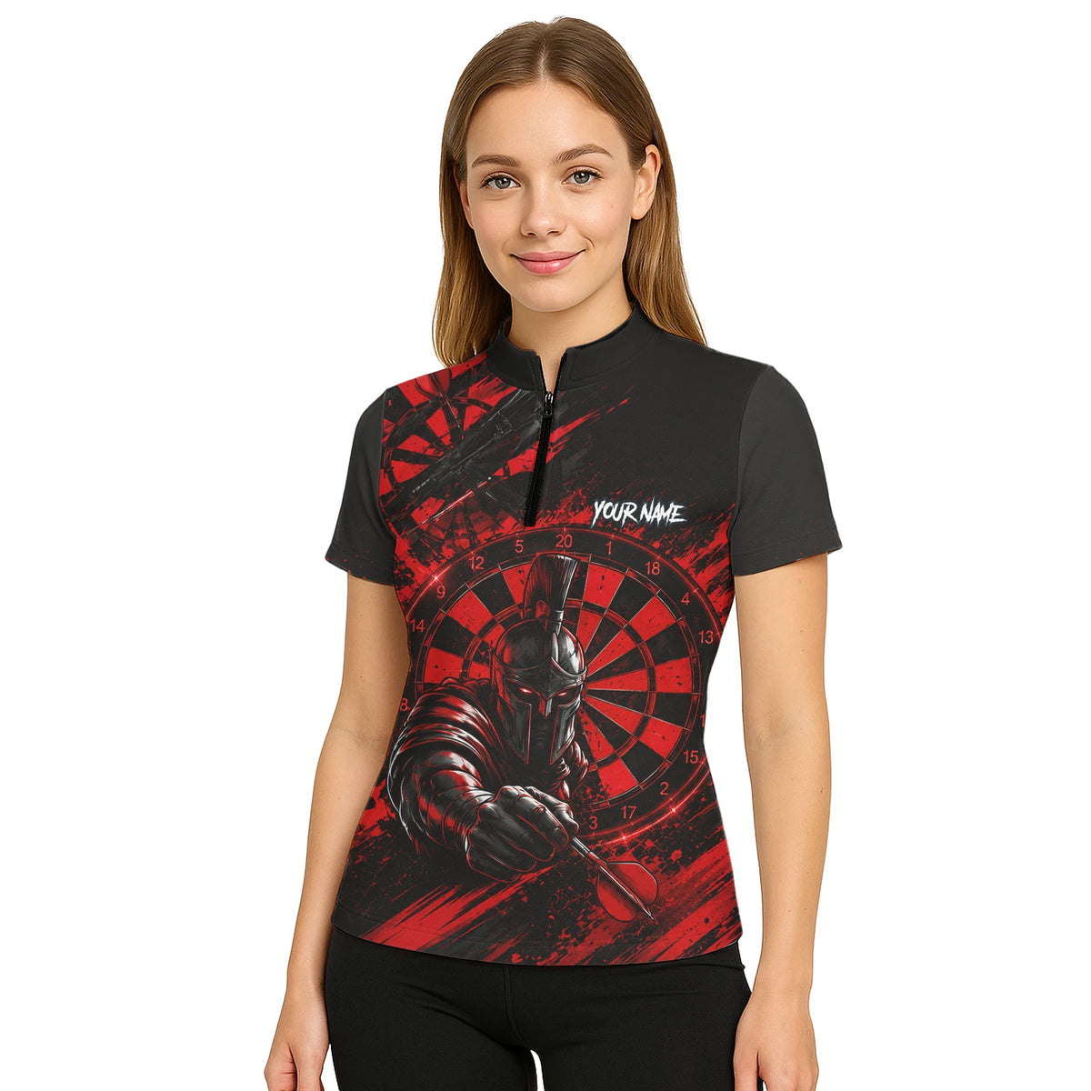 Personalised Red & Black Spartan Darts Polo Shirt For Women W276