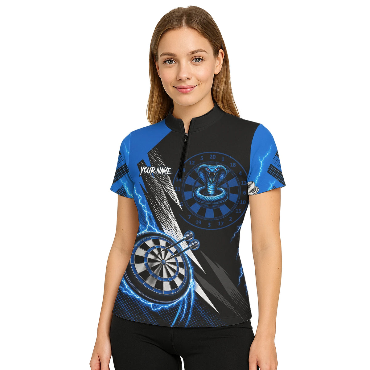 Personalised Blue Lightning Cobra Darts Polo Shirt For Women S015