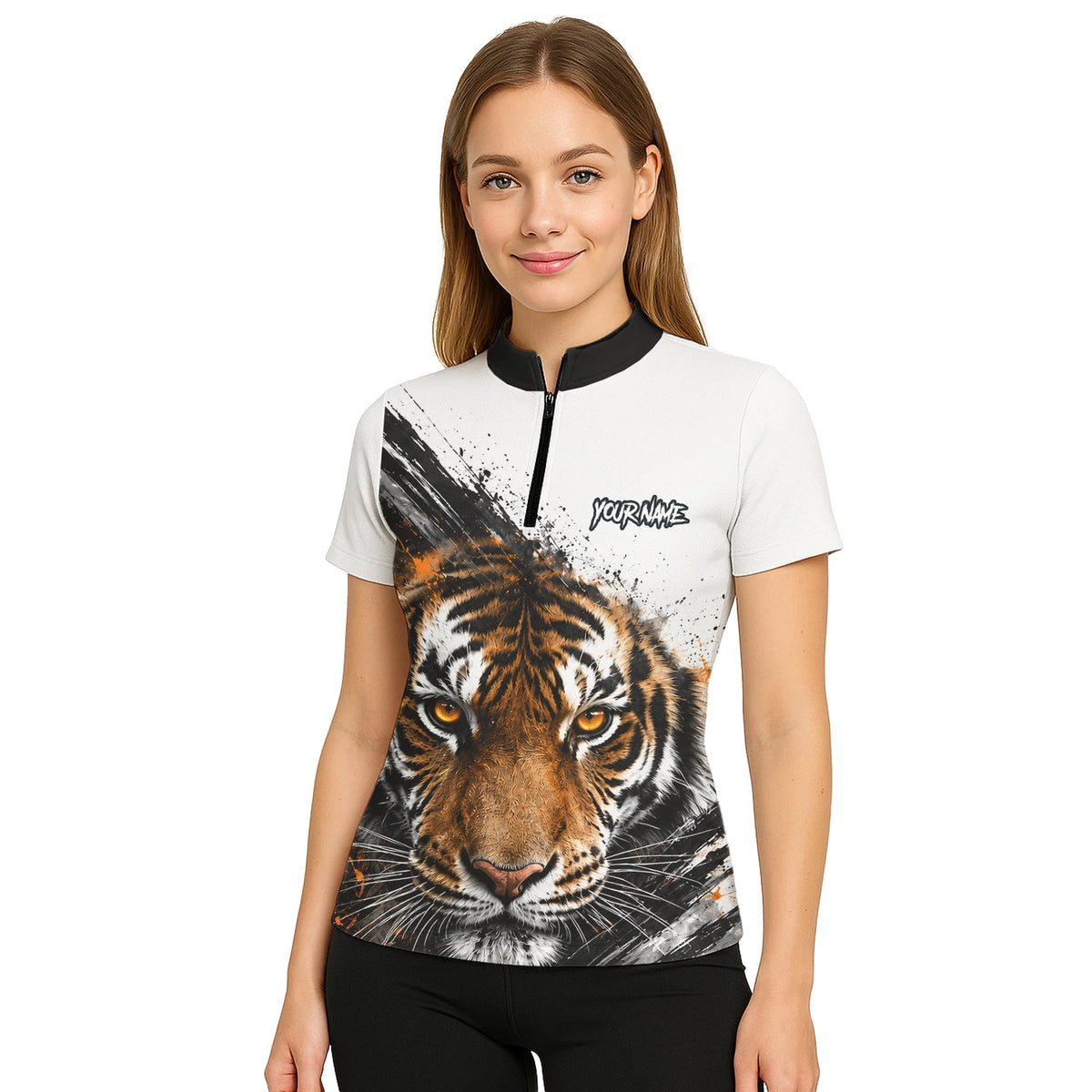 Personalised White Black Orange Tiger Darts Shirt For Women N832