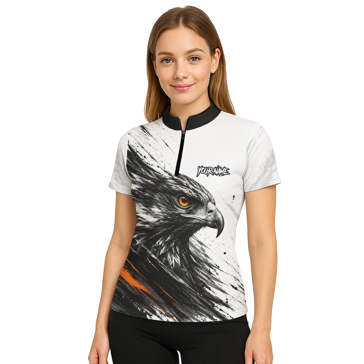 Personalised White Black Orange Eagle Darts Shirt For Women V695