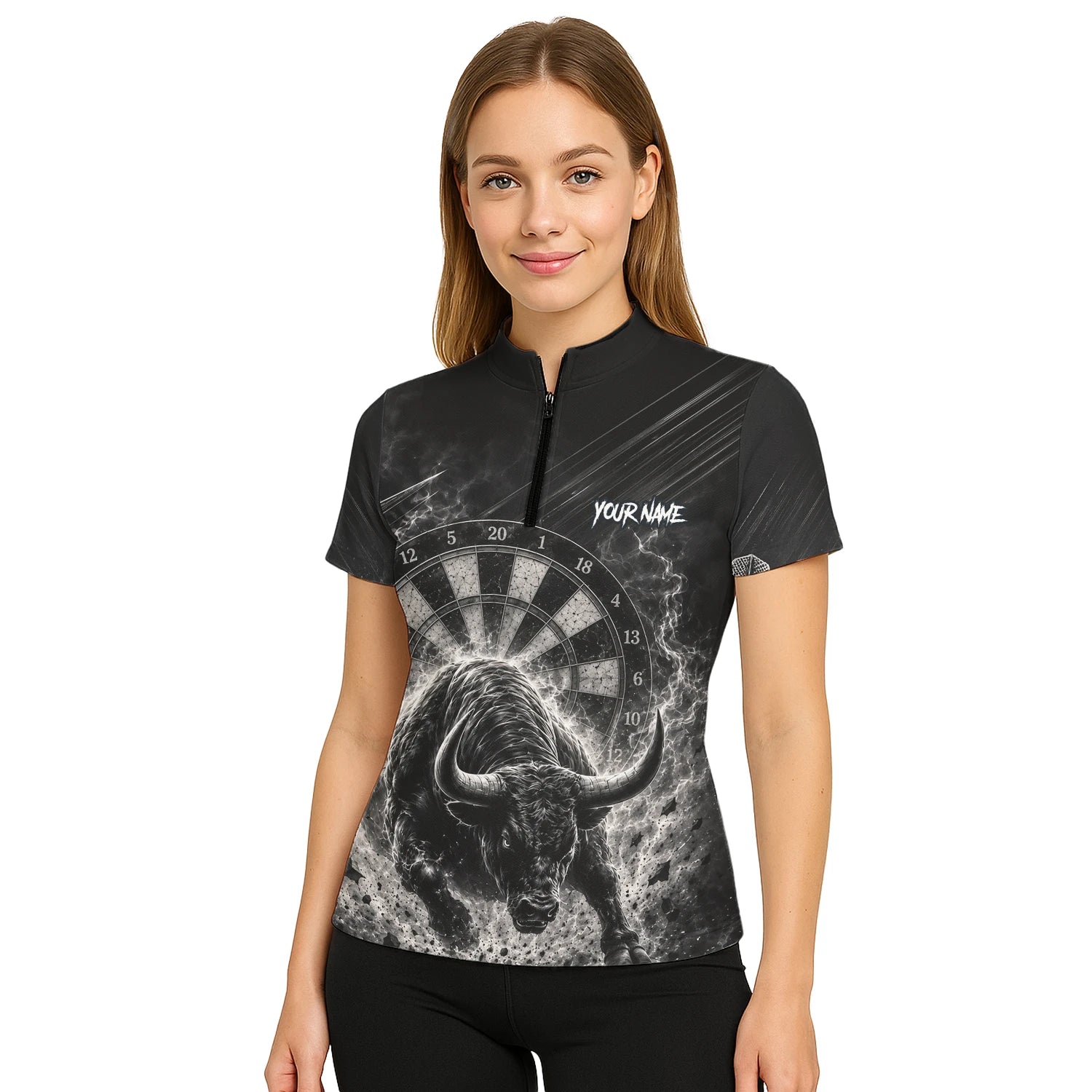 Personalised Black & White Bull Head Darts Shirt For Women V420