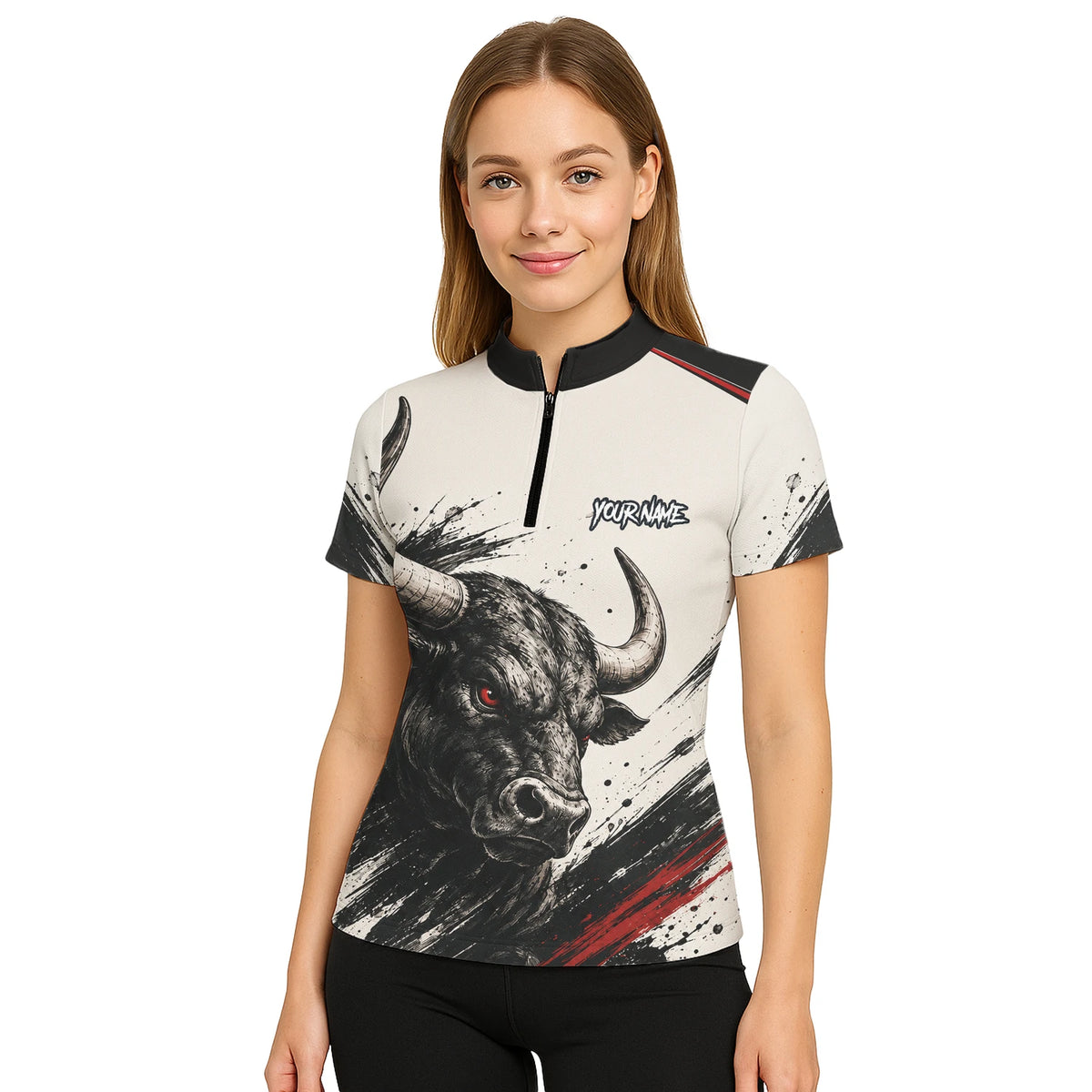 Personalised White Black Red Bull Darts Shirt For Women H473