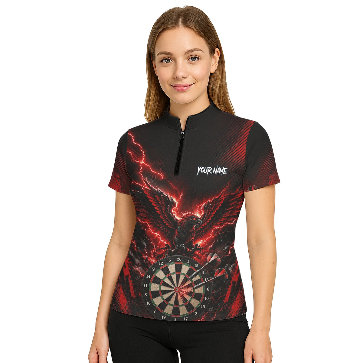 Personalised Black & Red Phoenix Lightning Dartboard Darts Shirt For Women J120
