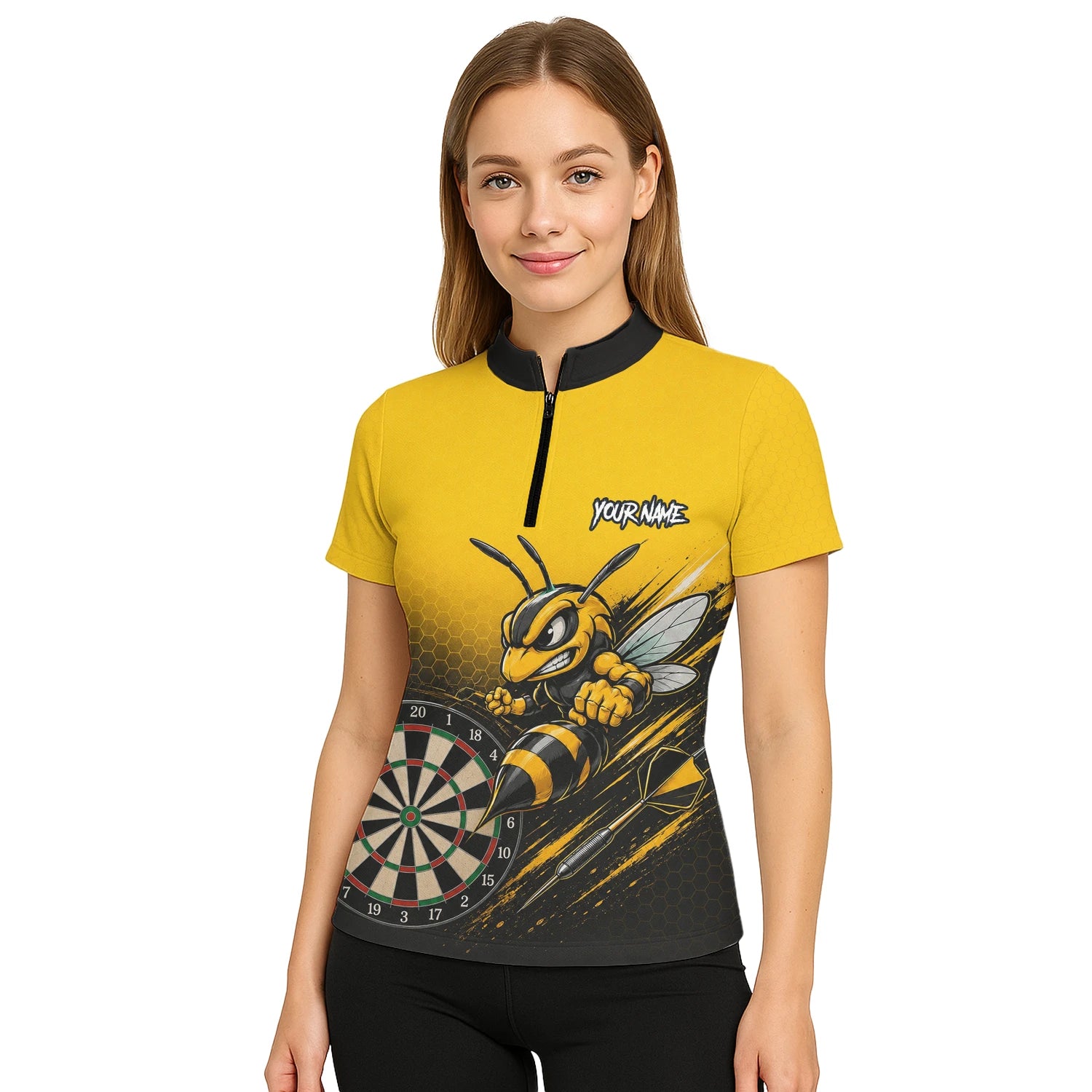 Personalised Yellow & Black Wasp Darts Shirt For Women F032