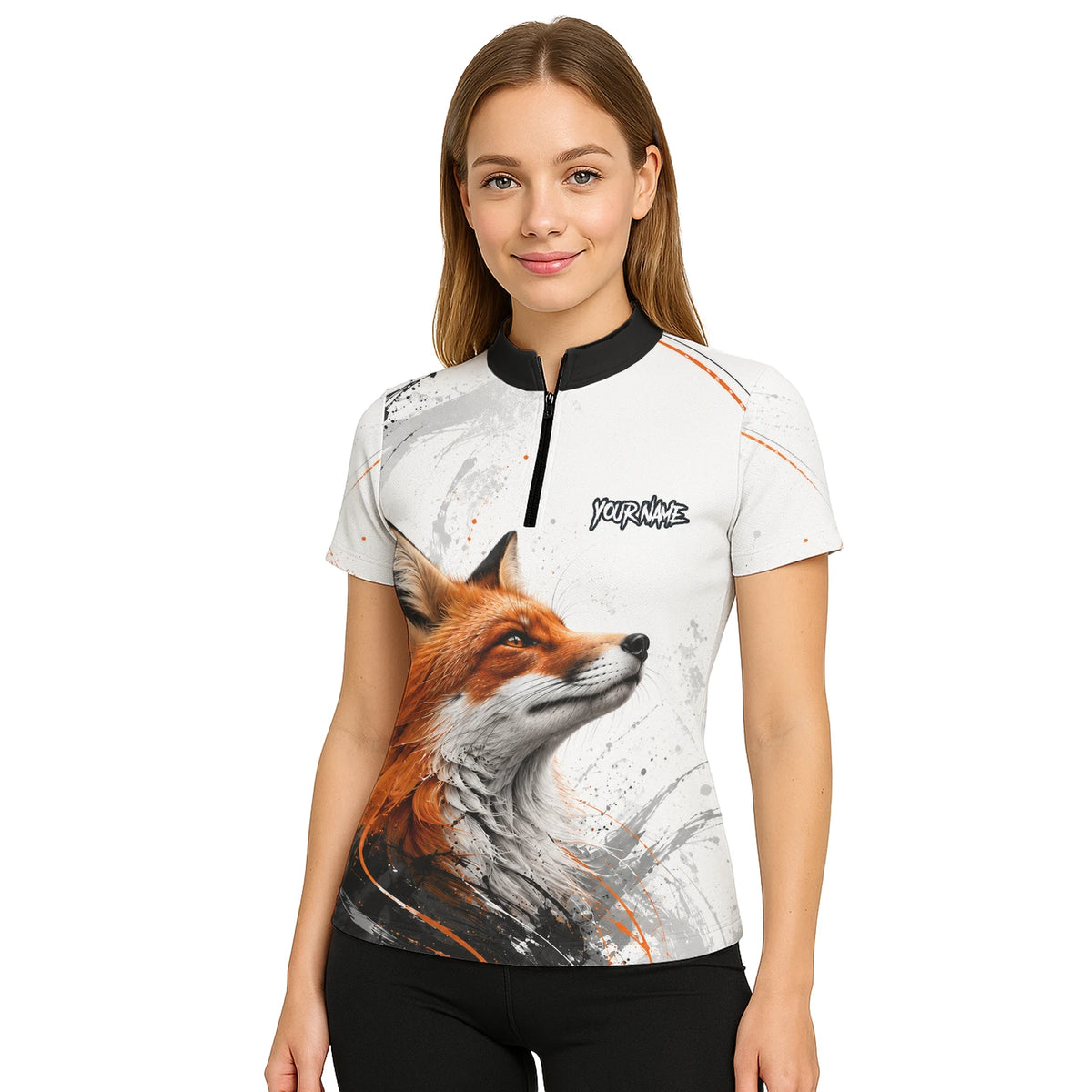 Personalised White Black Orange Fox Darts Shirt For Women D228