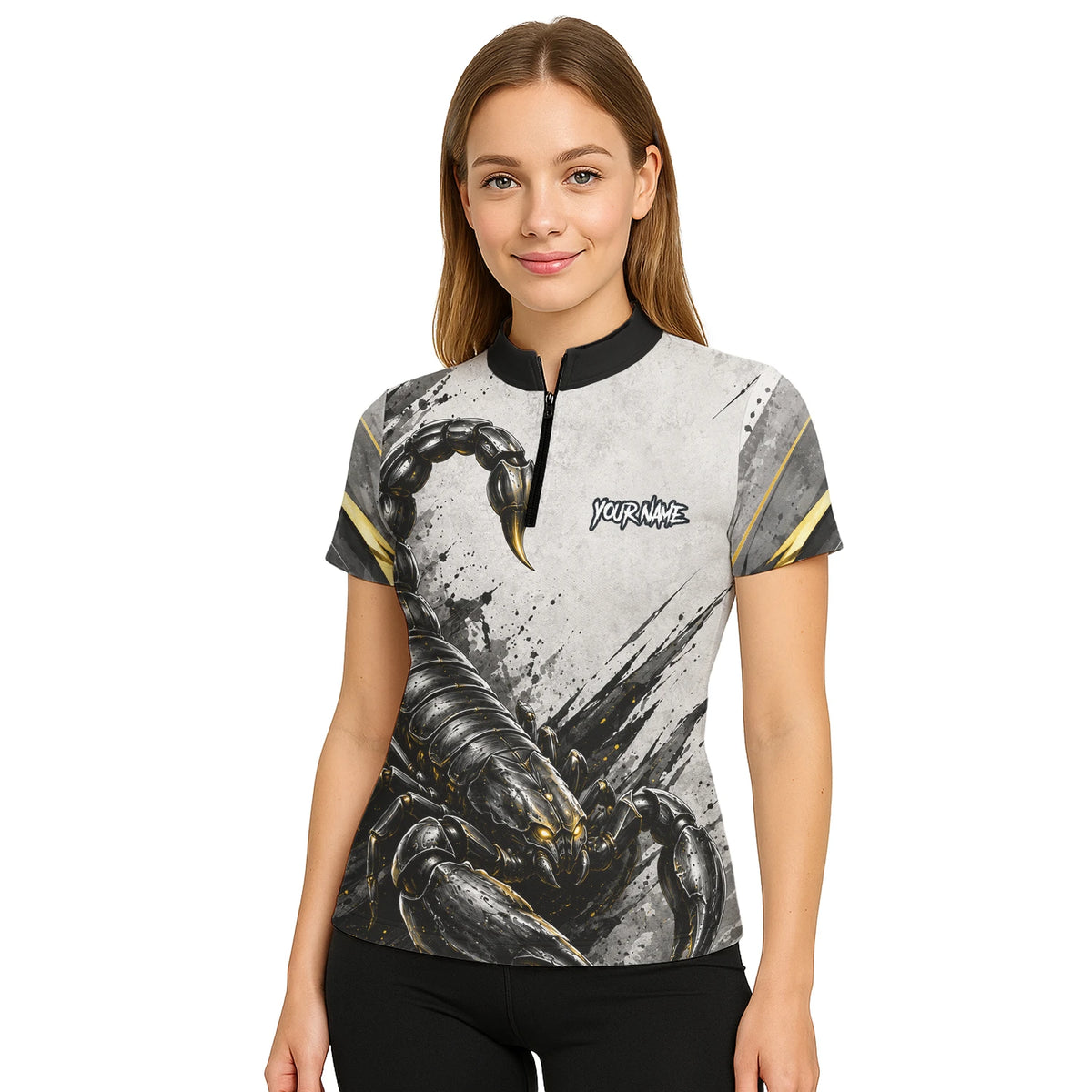 Personalised White Black Gold Scorpion Darts Shirt For Women S226