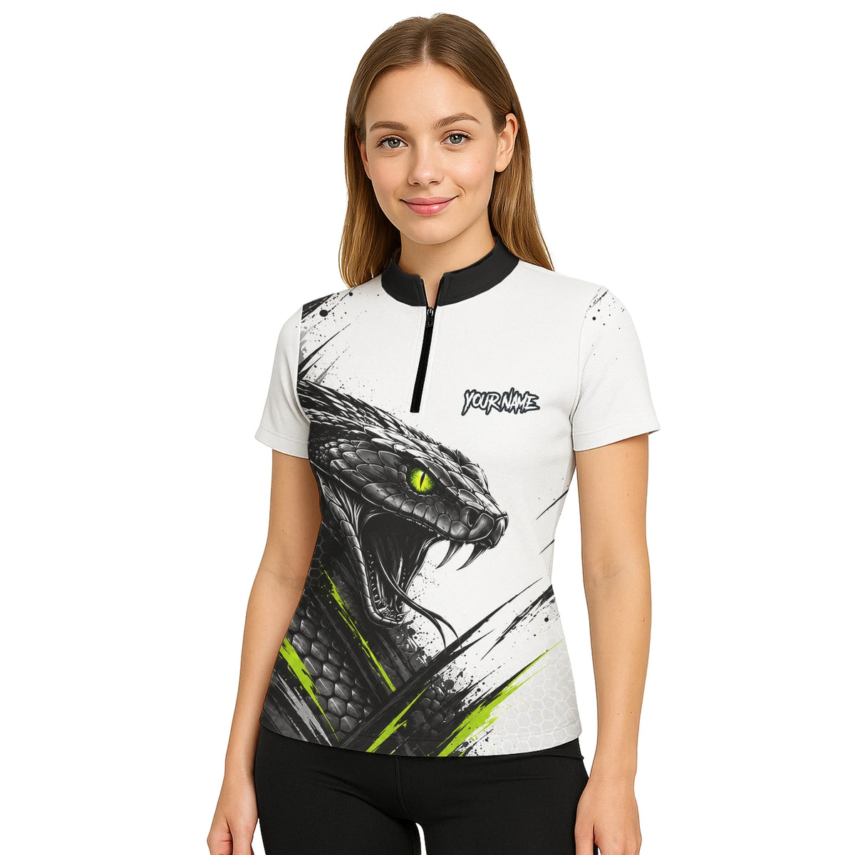 Personalised White Black Green Cobra Darts Shirt For Women I051