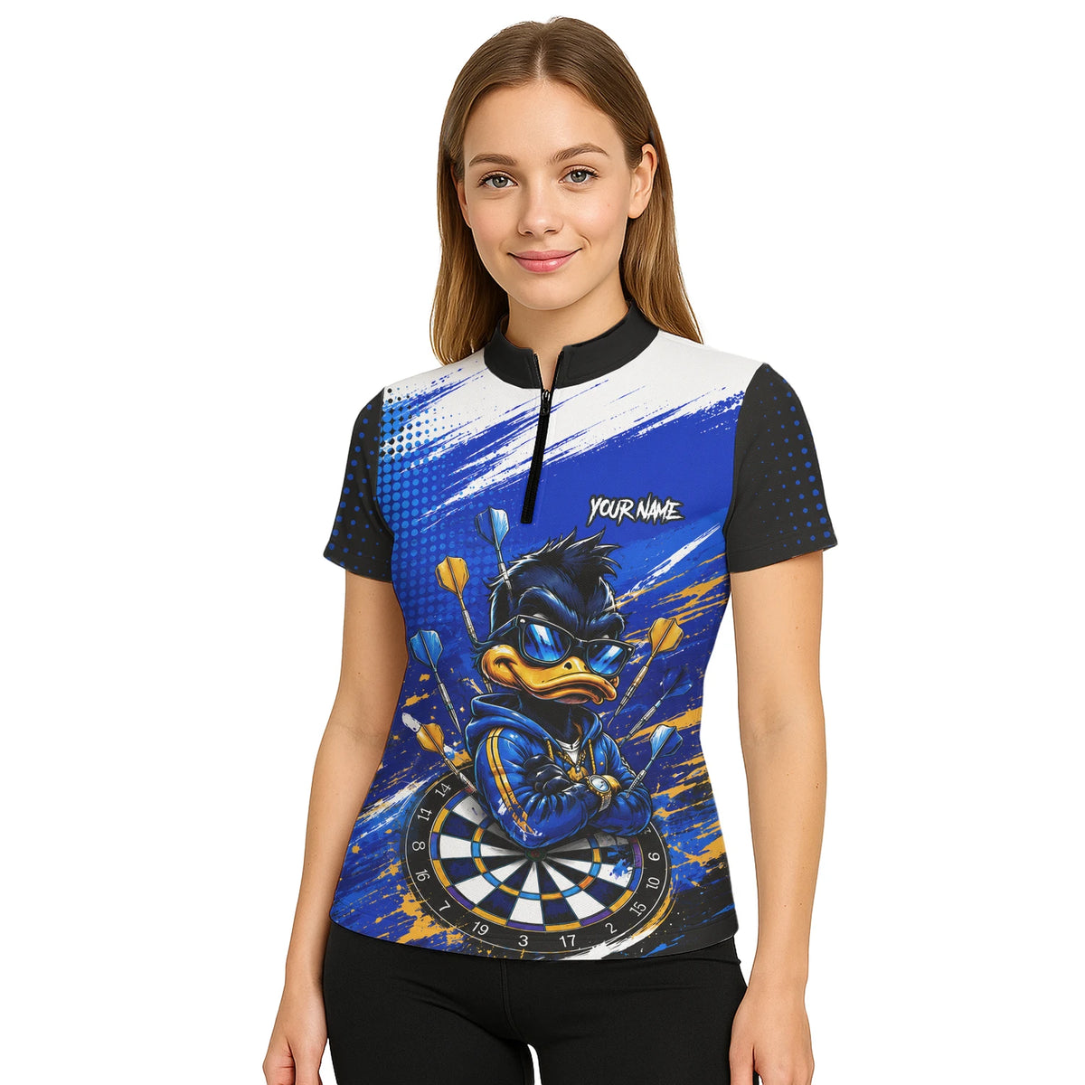 Personalised Blue & Gold Cool Duck Darts Polo Shirt For Women L859