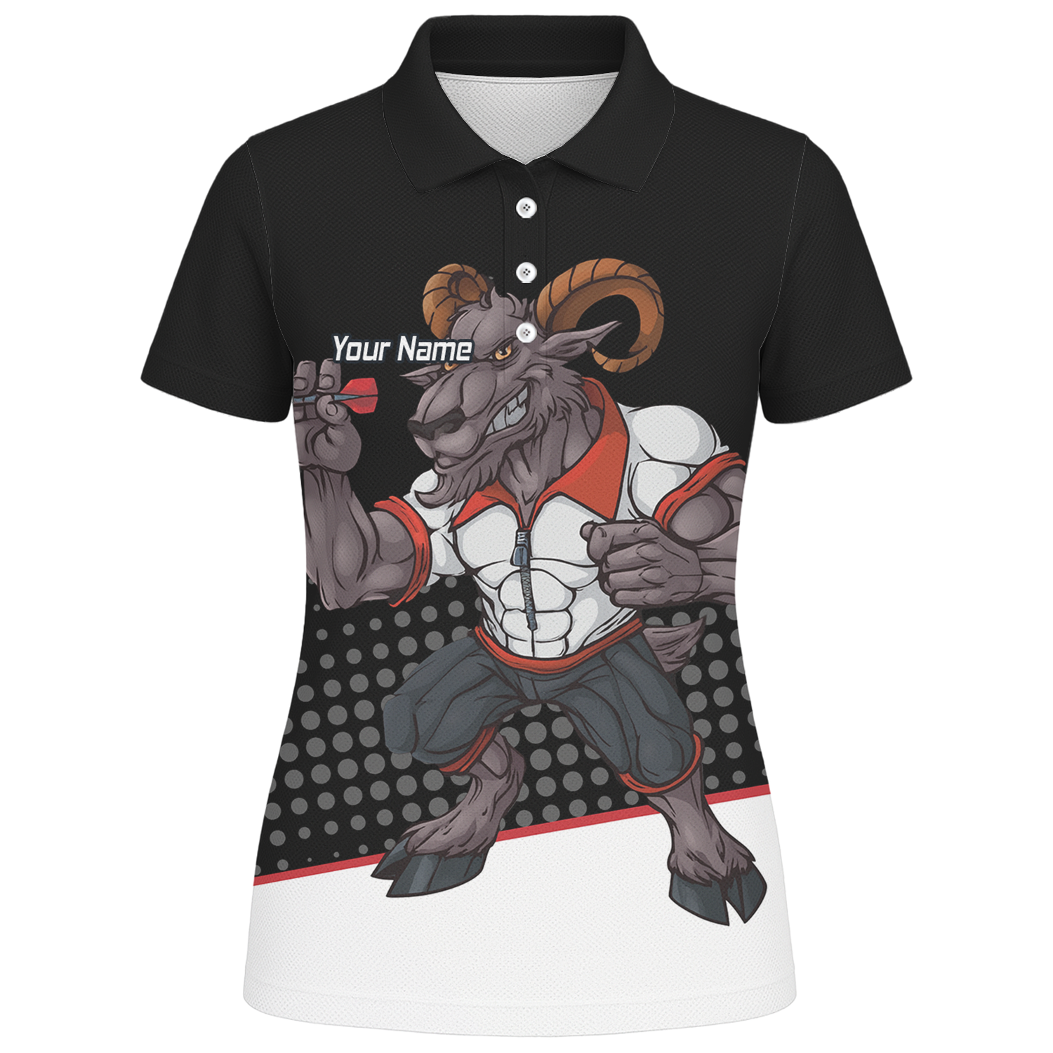 Personalised Ram Darts Polo Shirt Black White Red for Men P4998 additional image 1