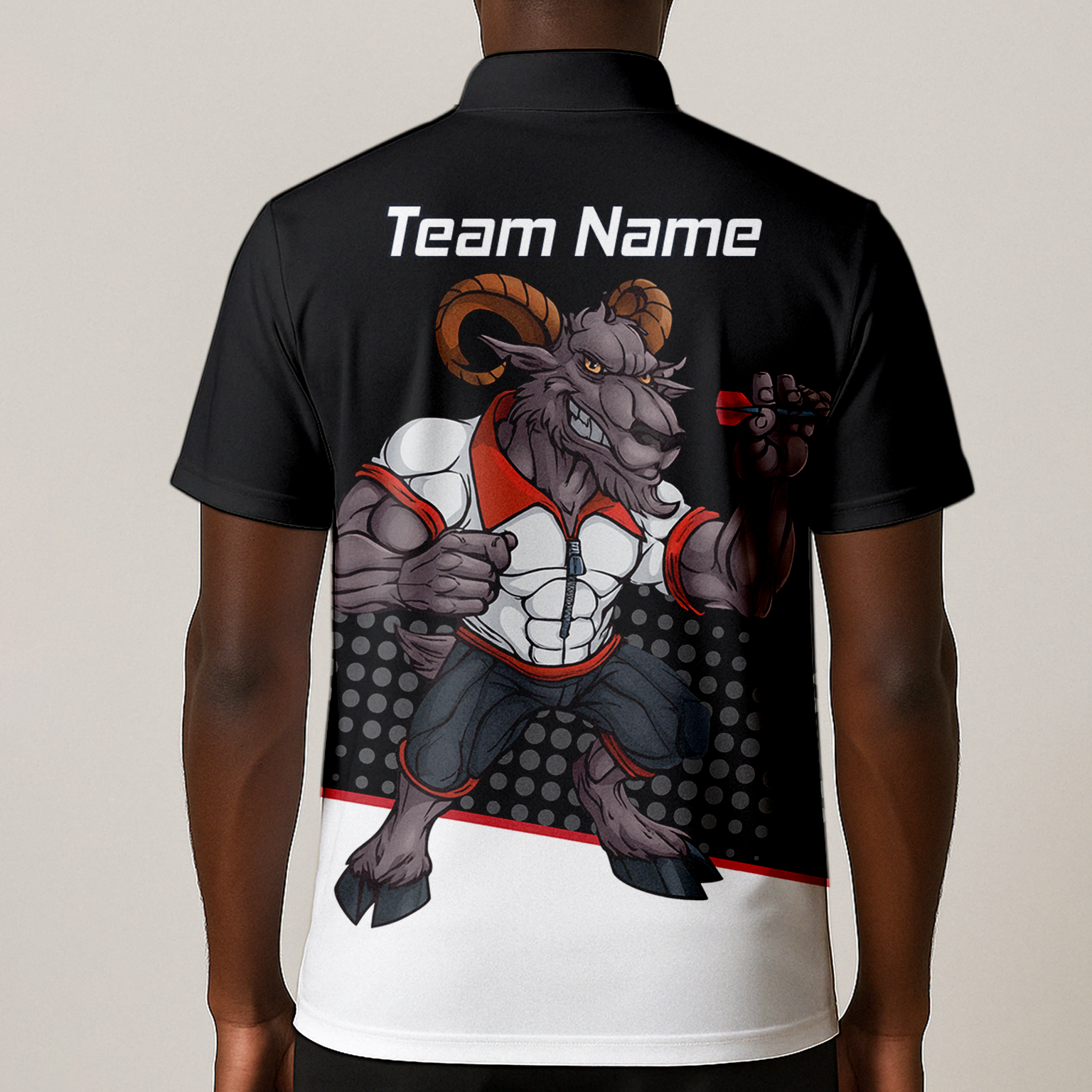 Personalised Ram Darts Polo Shirt Black White Red for Men P4998 additional image 1
