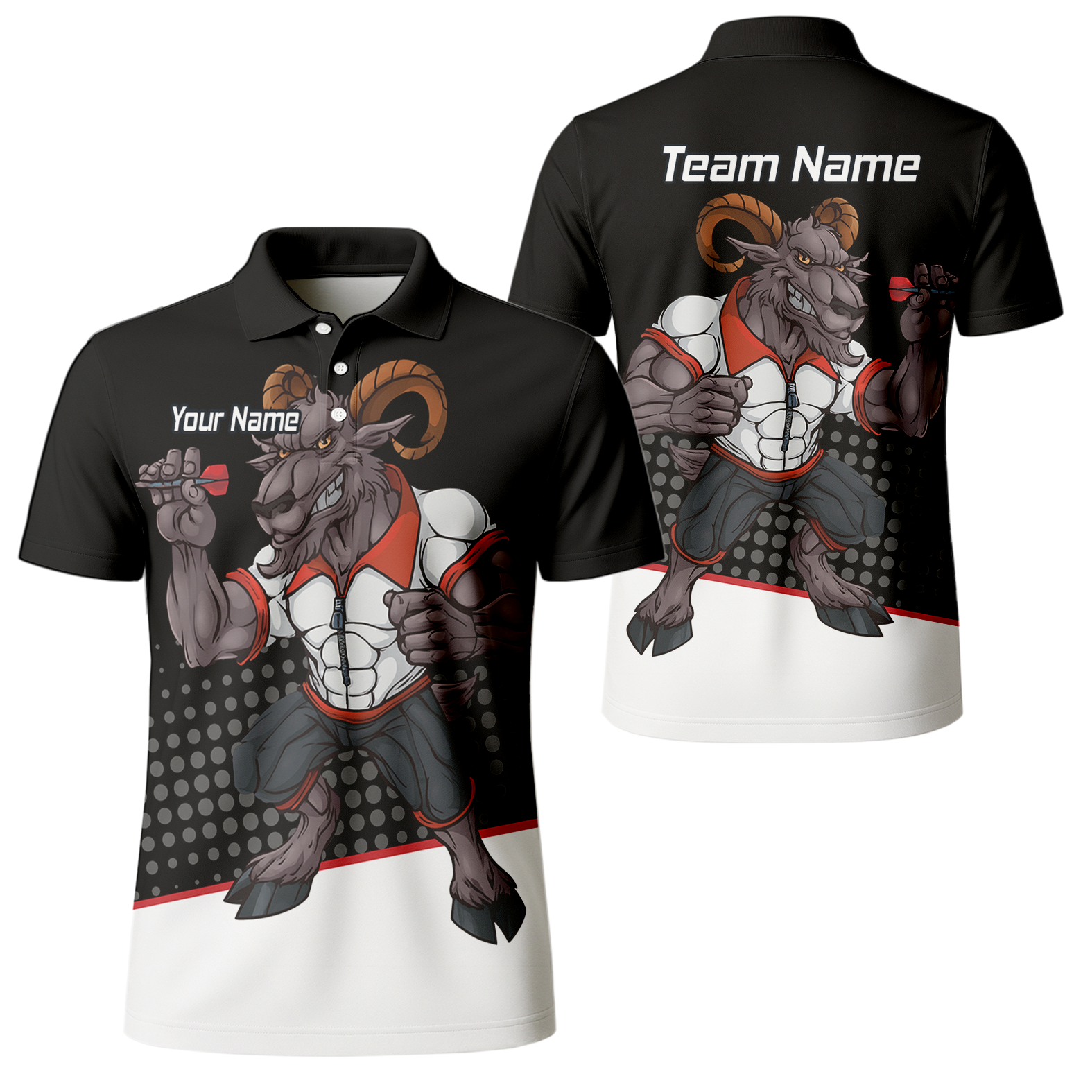 Personalised Ram Darts Polo Shirt Black White Red for Men P4998 main image - polo No