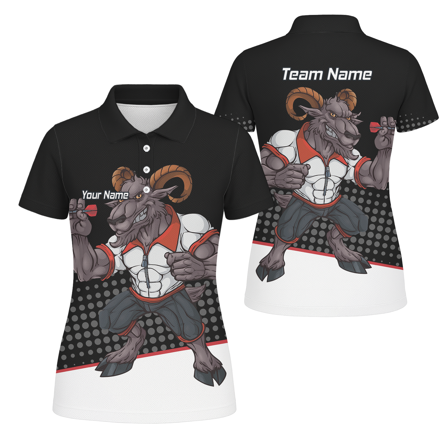 Personalised Ram Darts Polo Shirt Black White Red for Men P4998 main image - polo No