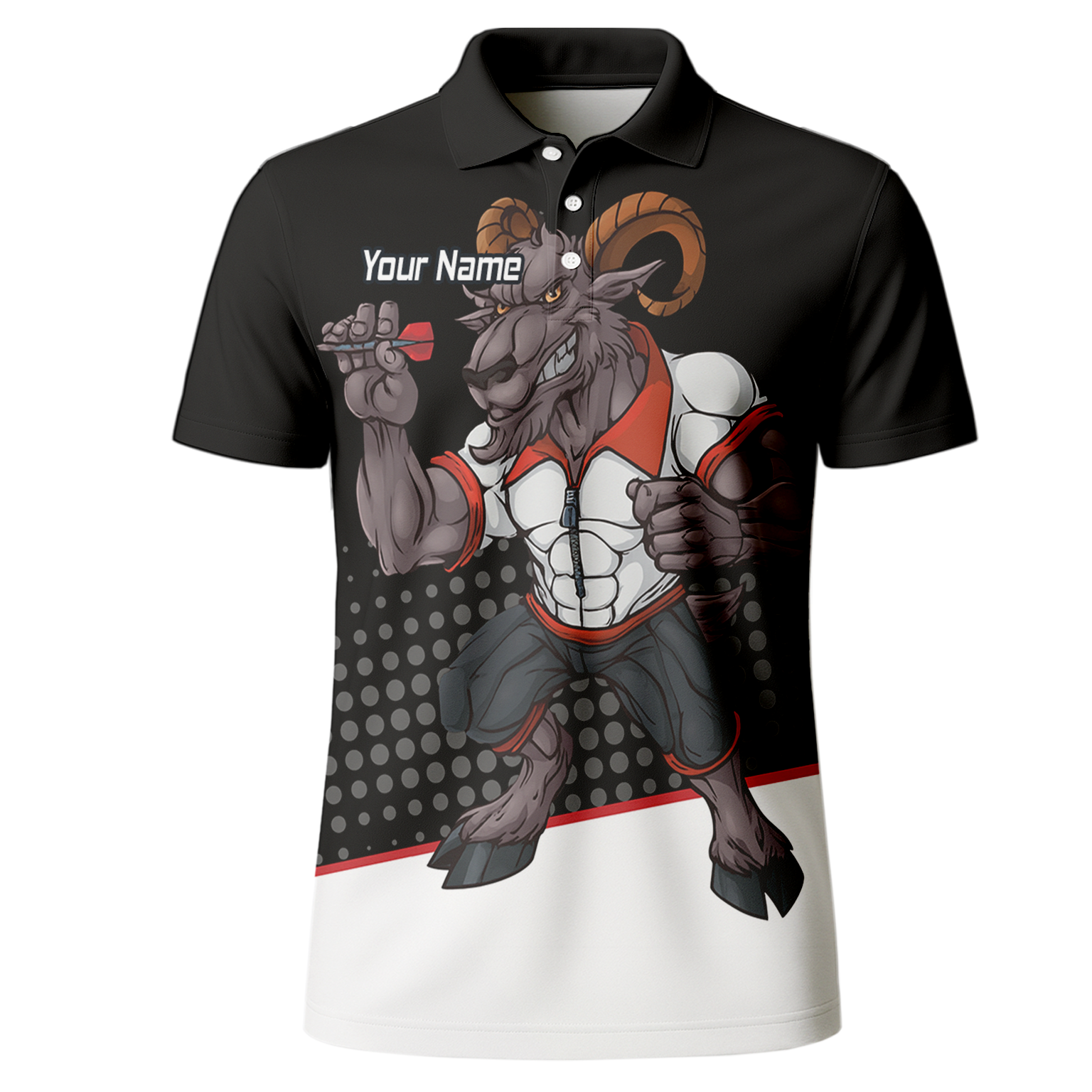 Personalised Ram Darts Polo Shirt Black White Red for Men P4998 additional image 2