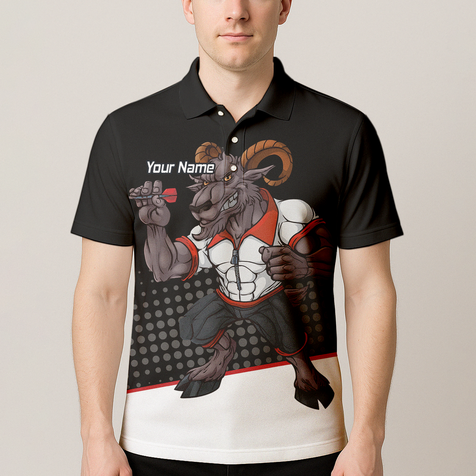 Personalised Ram Darts Polo Shirt Black White Red for Men P4998 additional image 4