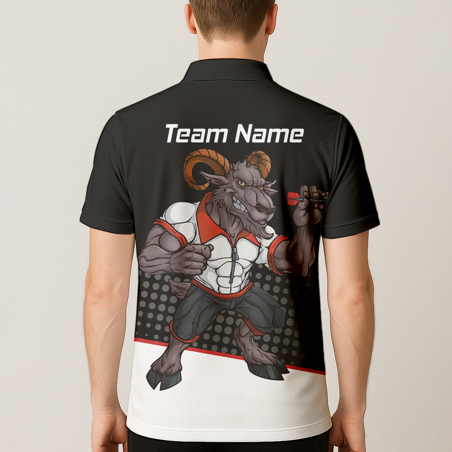 Personalised Ram Darts Polo Shirt Black White Red for Men P4998 additional image 5