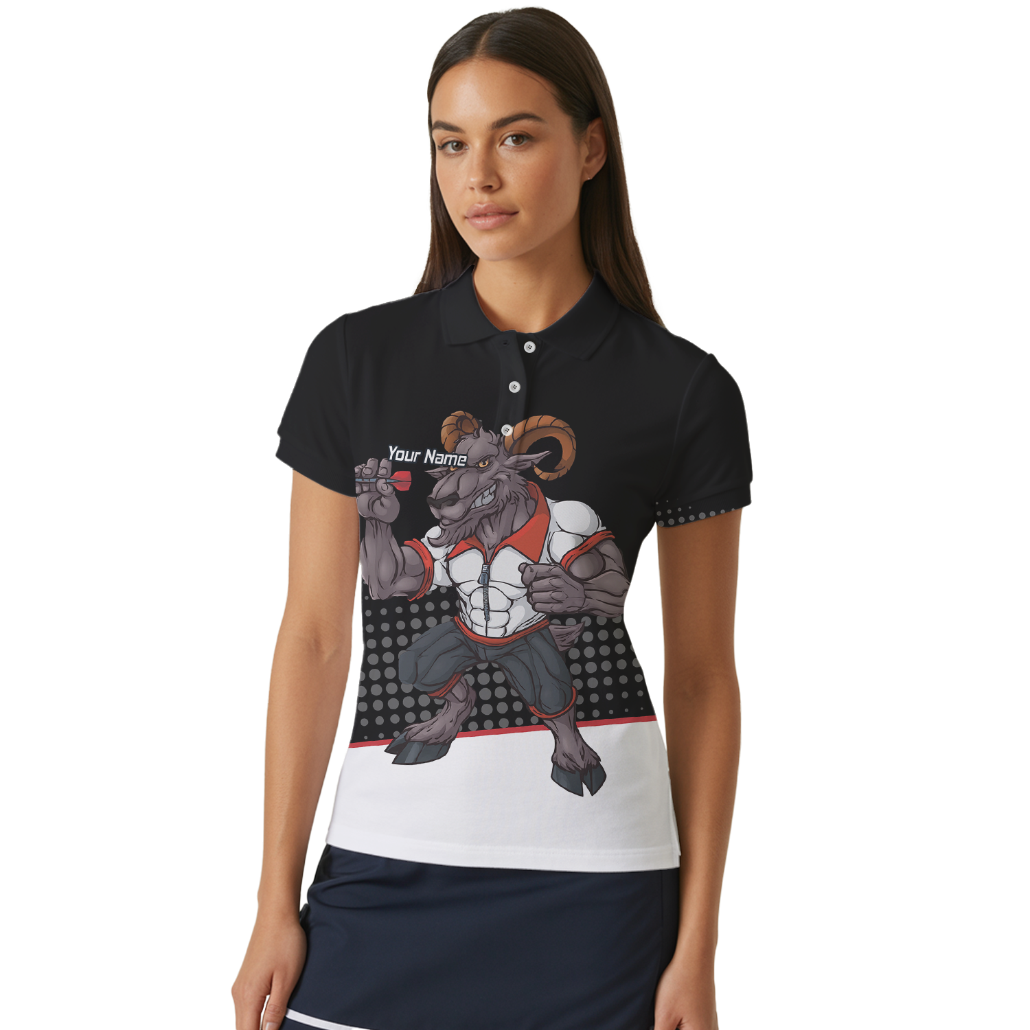 Personalised Ram Darts Polo Shirt Black White Red for Men P4998 additional image 4