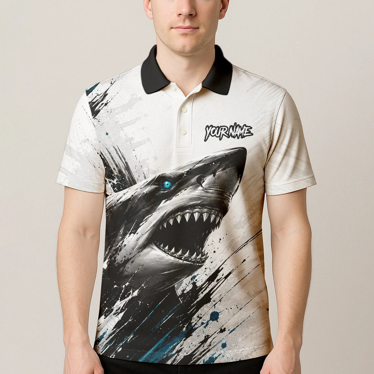 Personalised White Black Teal Shark Darts Shirt For Men D067