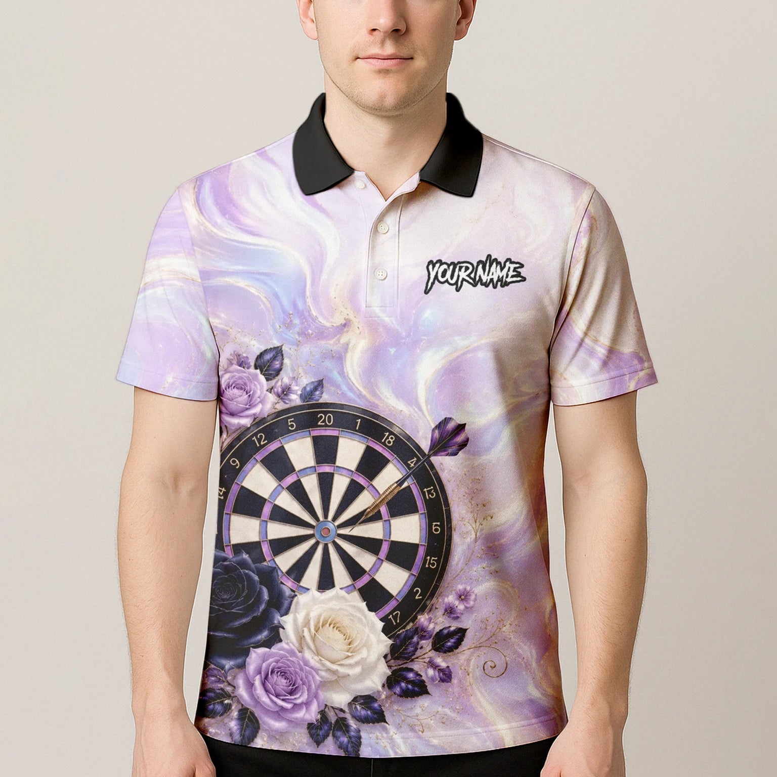 Personalised Purple Marble Rose Darts Polo Shirt For Men S206