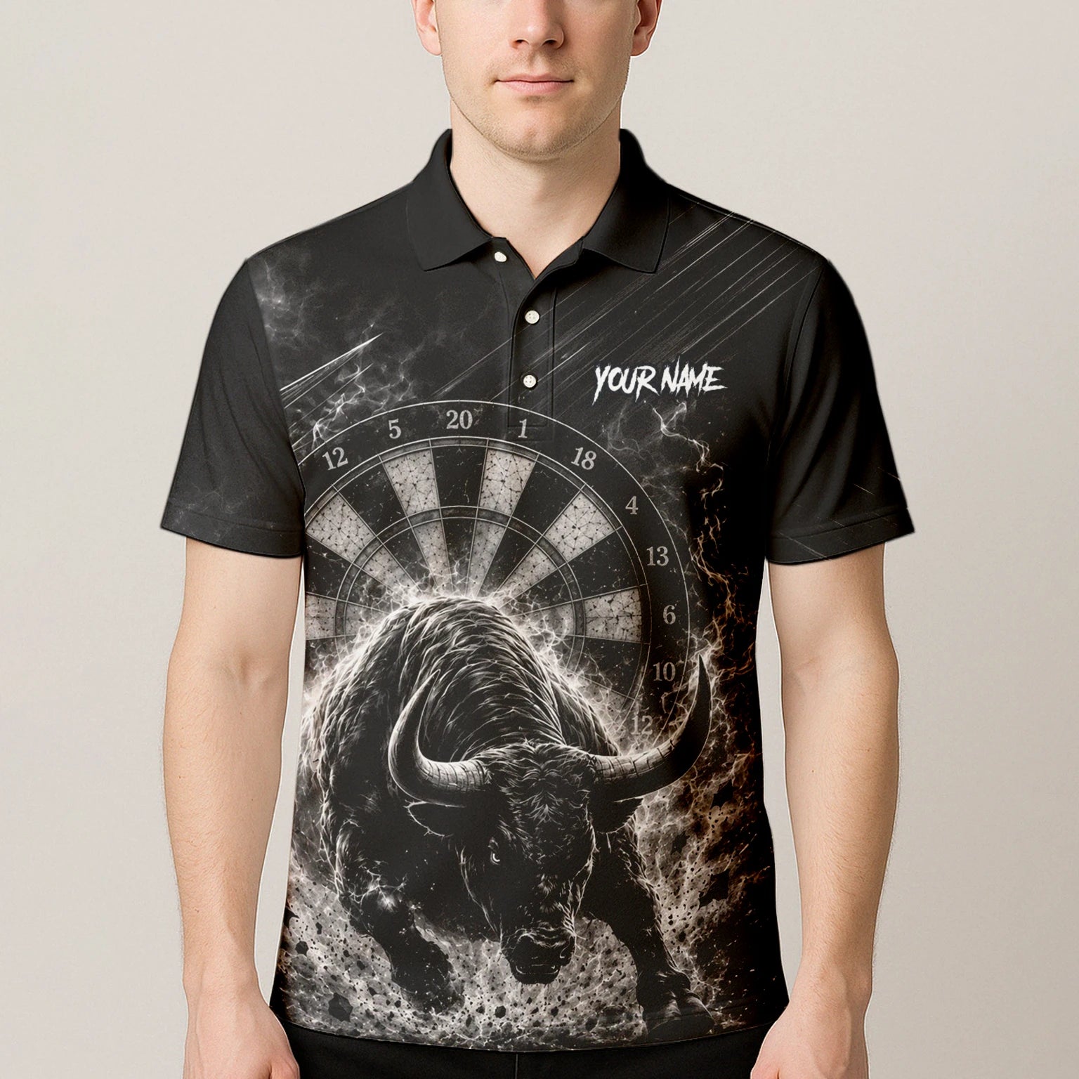 Personalised Black & White Bull Head Darts Shirt For Men V420
