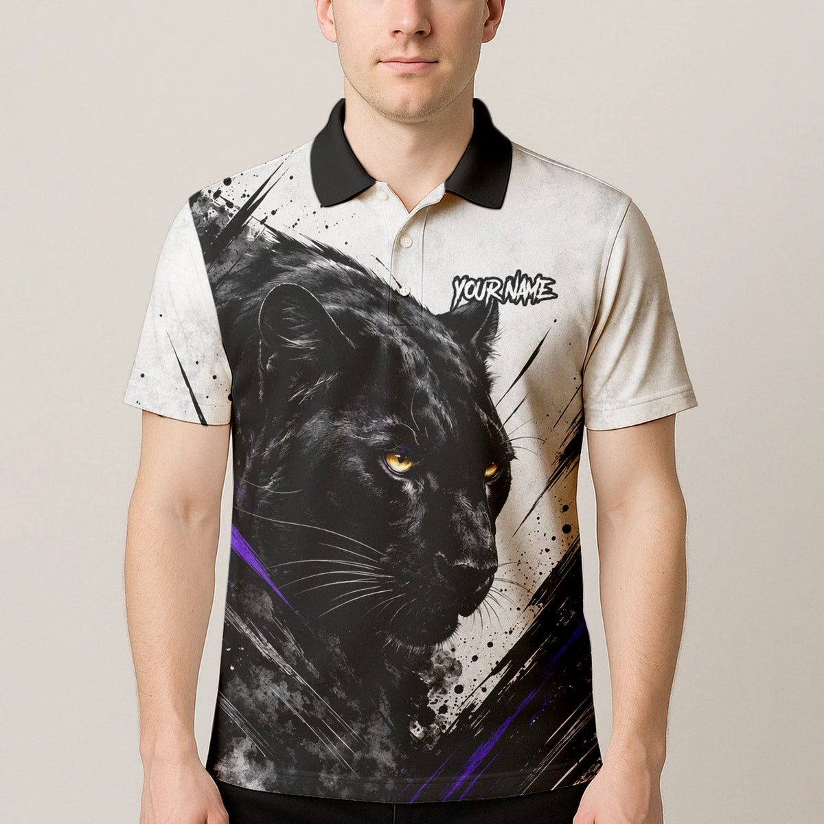 Personalised White Black Purple Panther Darts Shirt For Men W442