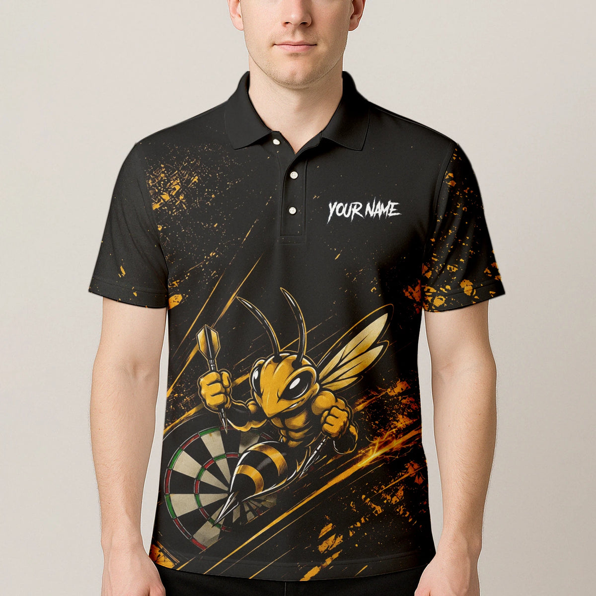 Personalised Black & Gold Bee Dartboard Darts Shirt For Men L410