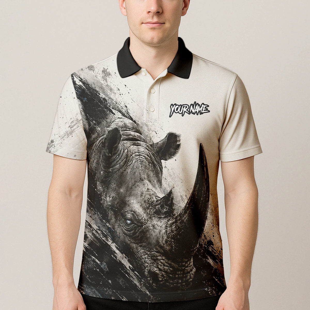 Personalised White Black Grey Rhino Darts Shirt For Men C312