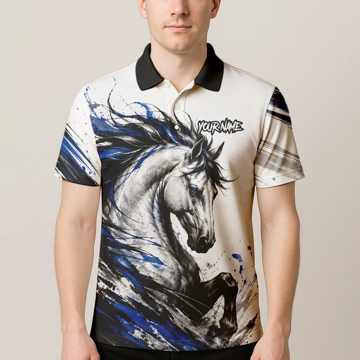 Personalised White Black Blue Rearing Horse Darts Shirt For Men O686