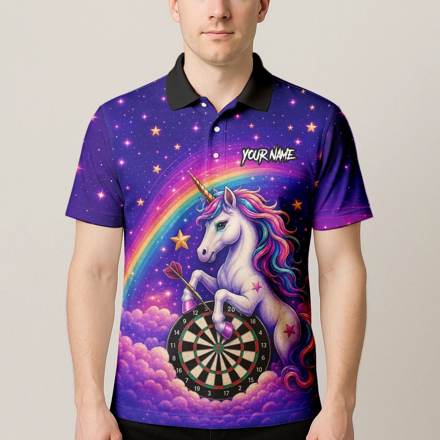 Personalised Rainbow Unicorn Darts Polo Shirt For Men V221