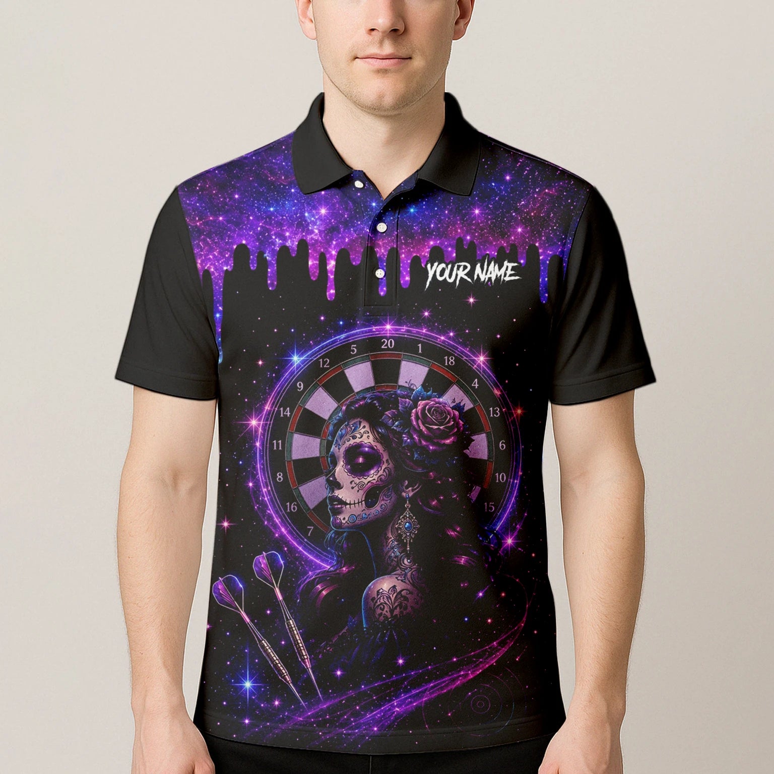 Personalised Purple Galaxy Sugar Skull Darts Shirt For Men Z967