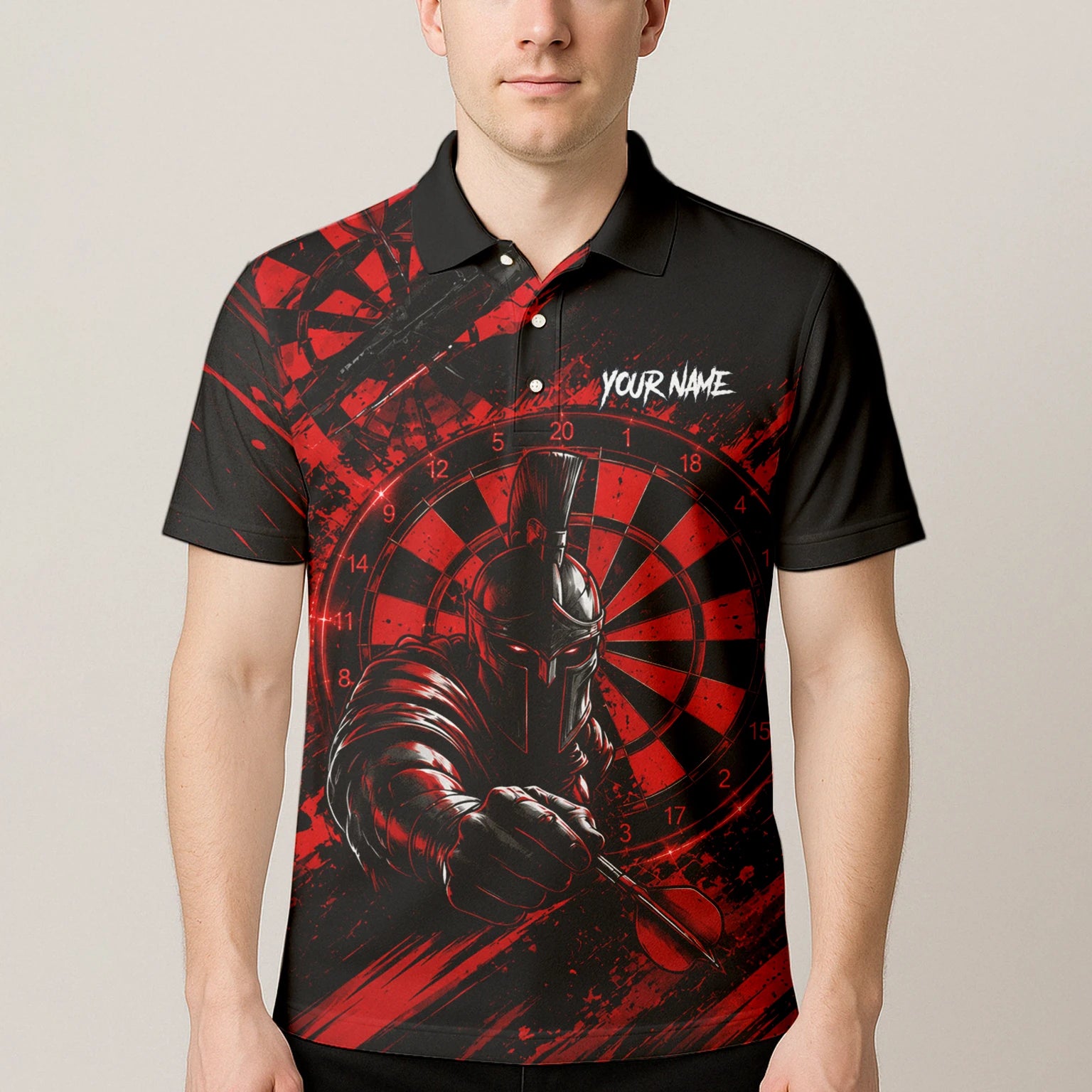 Personalised Red & Black Spartan Darts Polo Shirt For Men W276