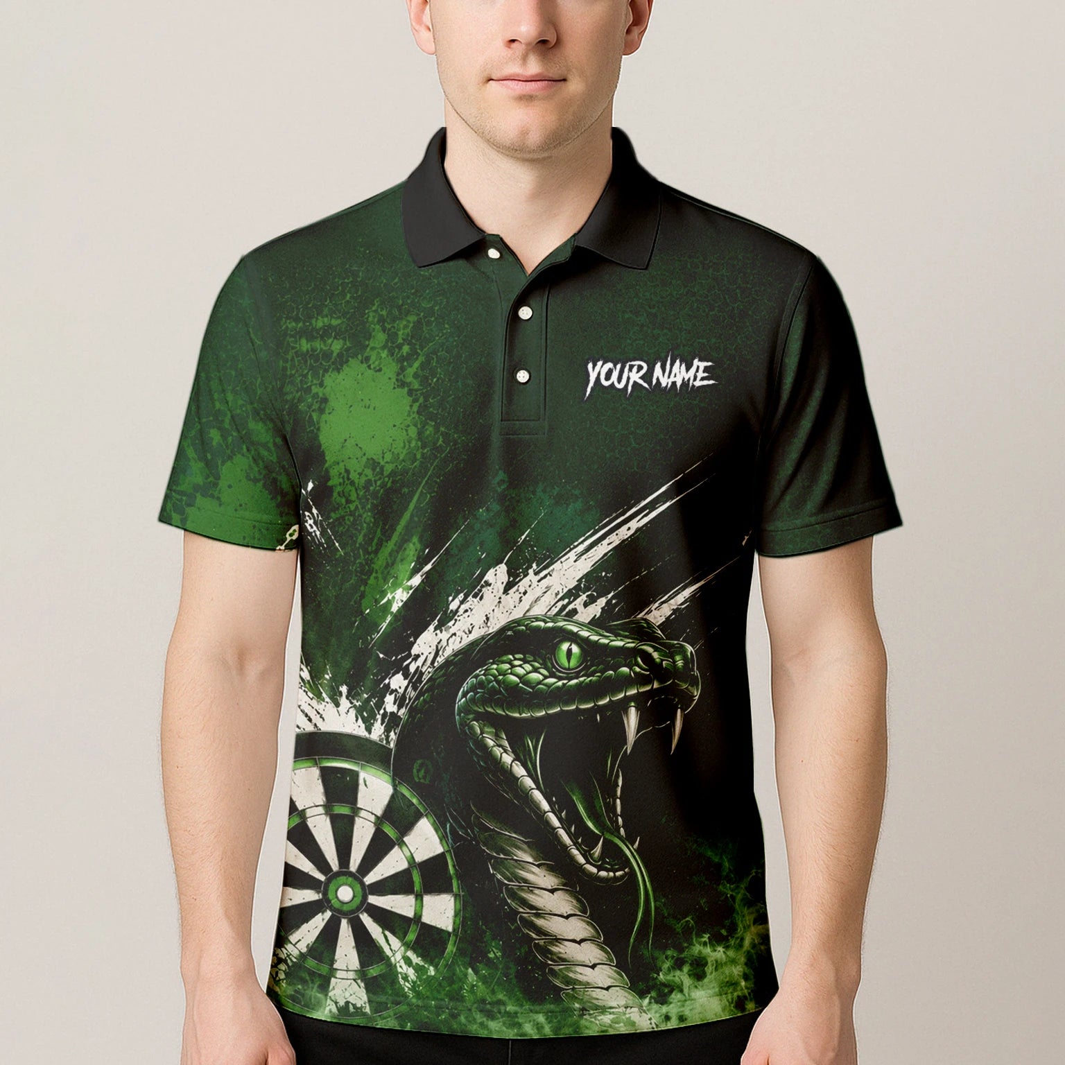 Personalised Green & Black Cobra Dartboard Darts Shirt For Men M244