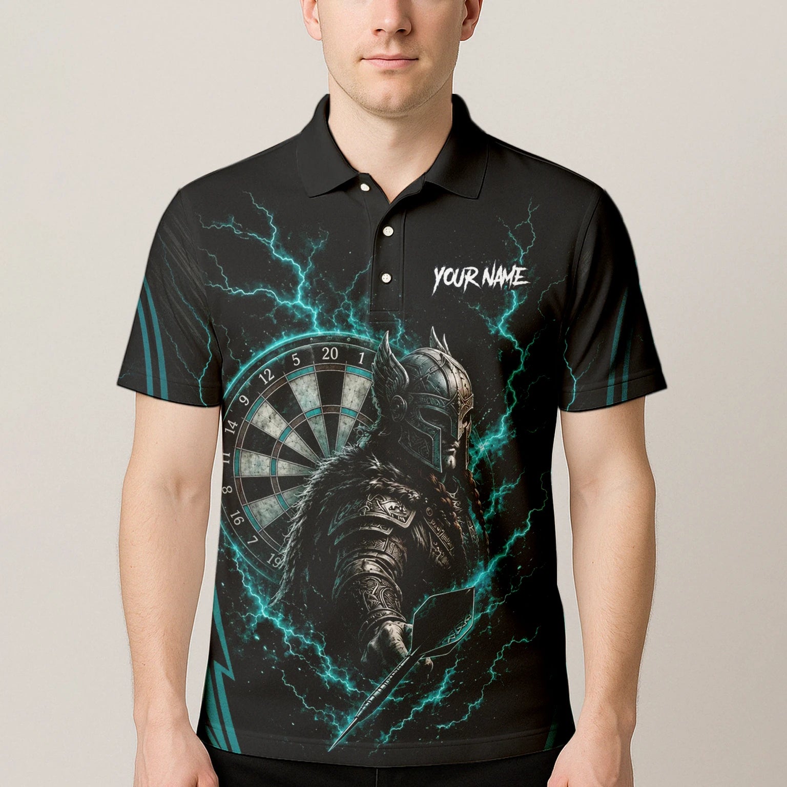 Personalised Teal Lightning Viking Darts Polo Shirt For Men O328