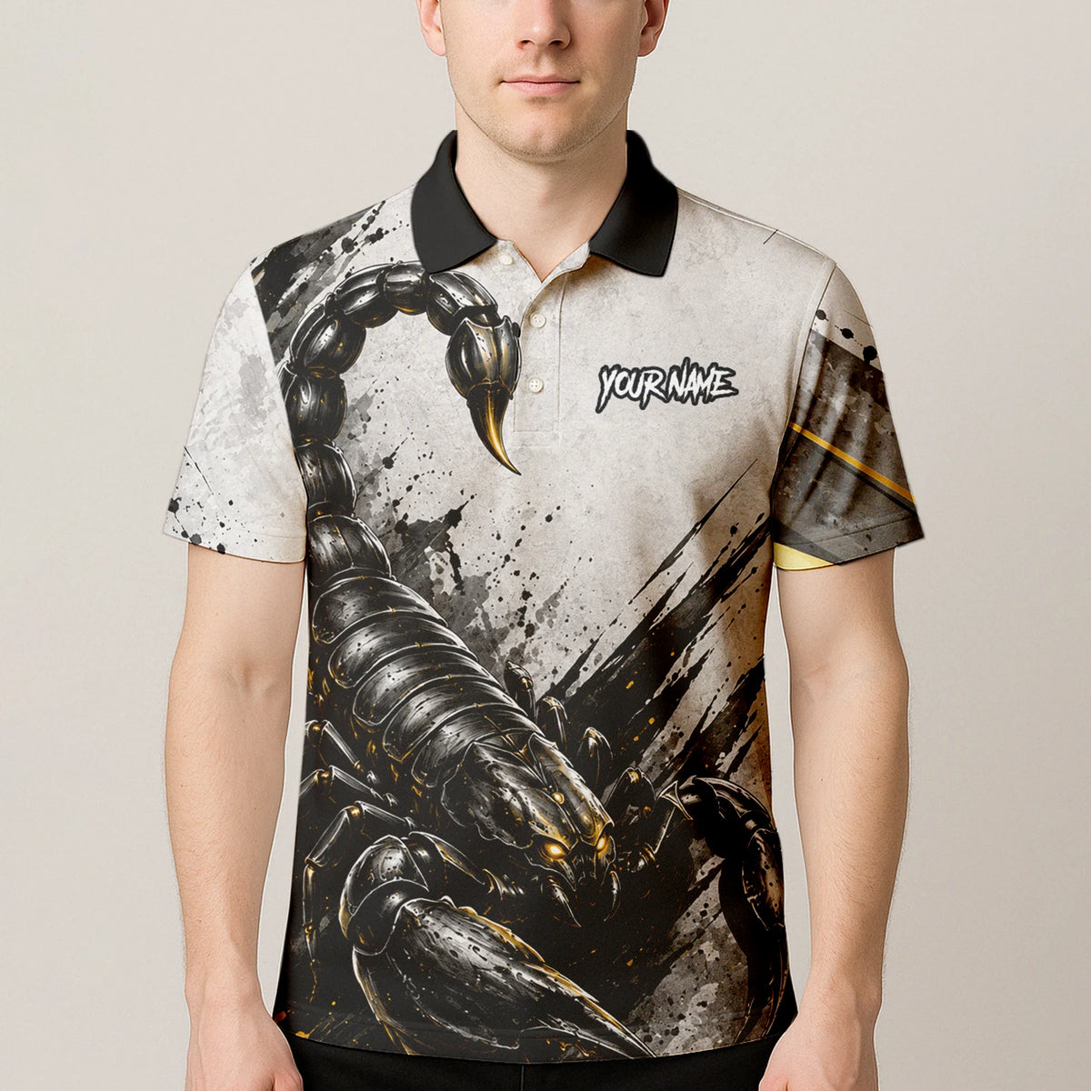 Personalised White Black Gold Scorpion Darts Shirt For Men S226