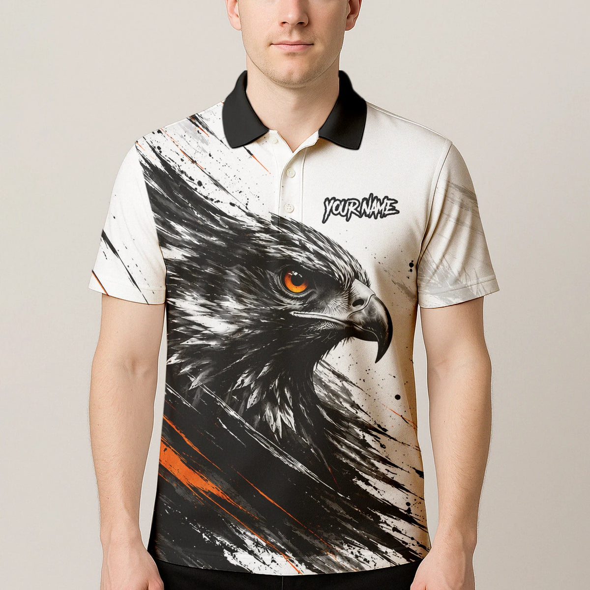 Personalised White Black Orange Eagle Darts Shirt For Men V695