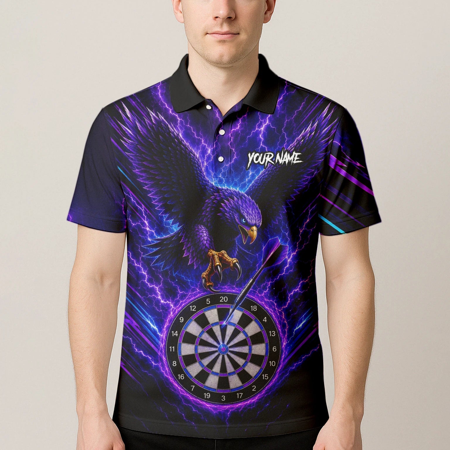 Personalised Purple Lightning Eagle Darts Polo Shirt For Men U478